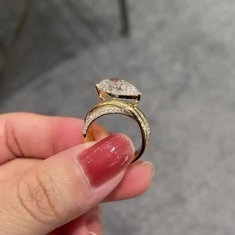 Pear 5.50tcw Lab Diamond Ring | Twisted Band | IGI Certified | D-E-F | VVS–VS Clarity