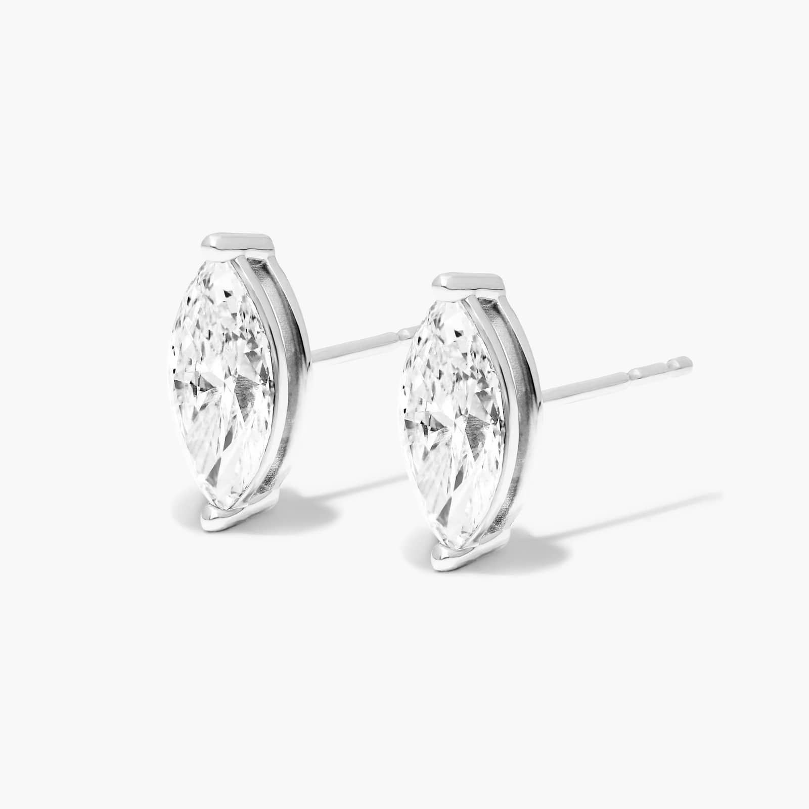 14K White Gold Marquise Cut Diamond Stud Earrings