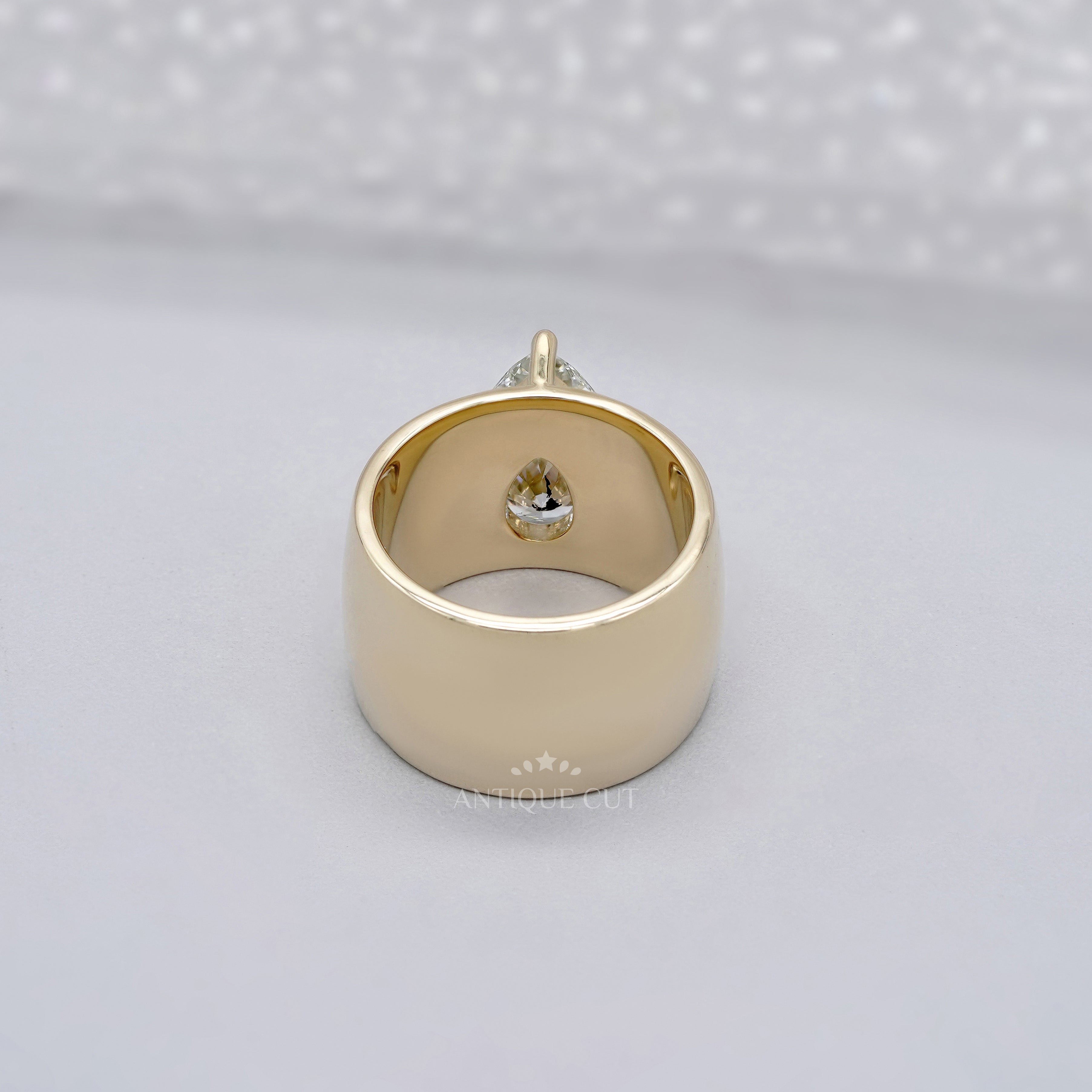 3.00ct Pear Lab Grown Diamond Wide Band Ring | Modern Yellow Gold