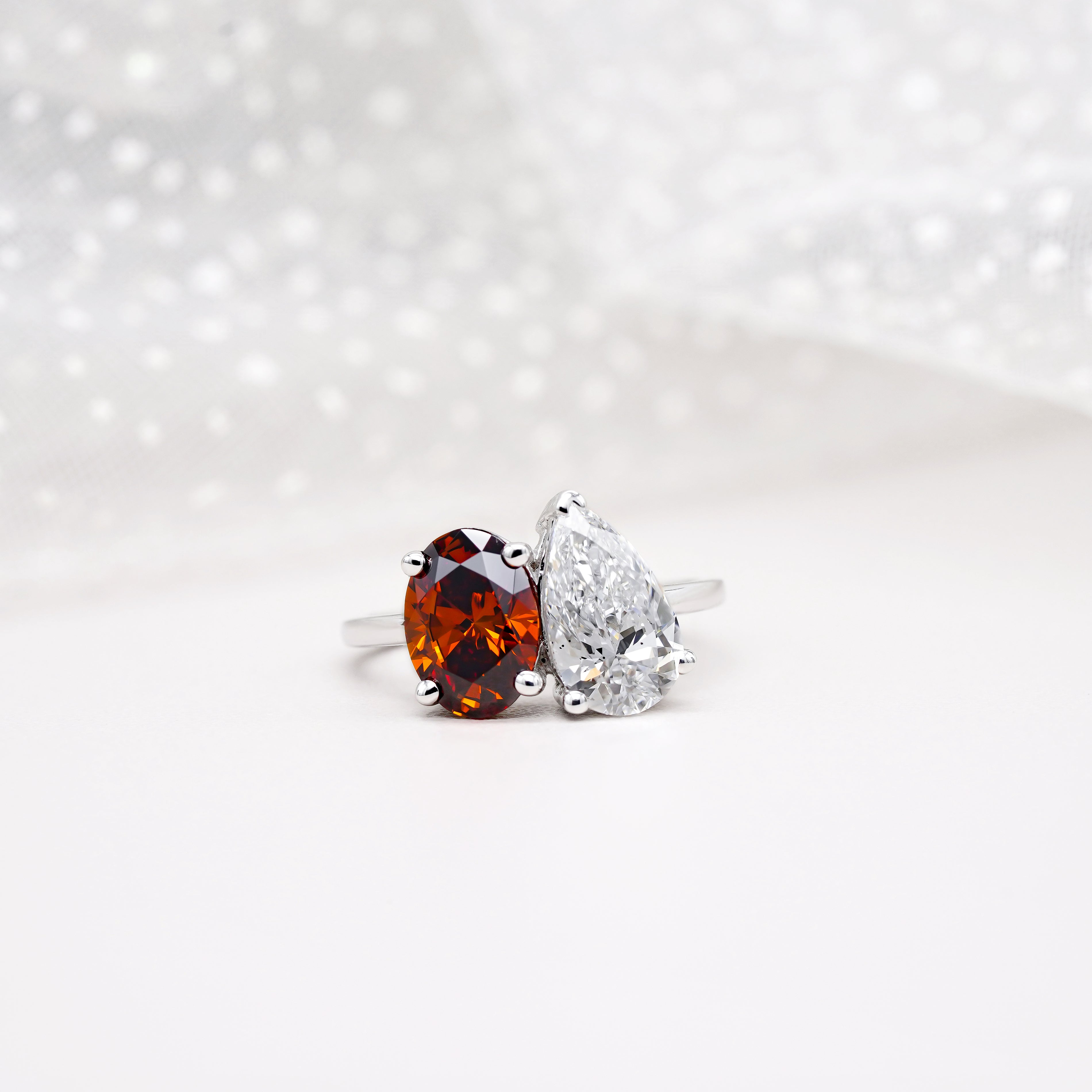 Oval Fancy Red And Pear 3.00tcw Lab Diamond Toi Et Moi Ring | IGI Certified VS Clarity