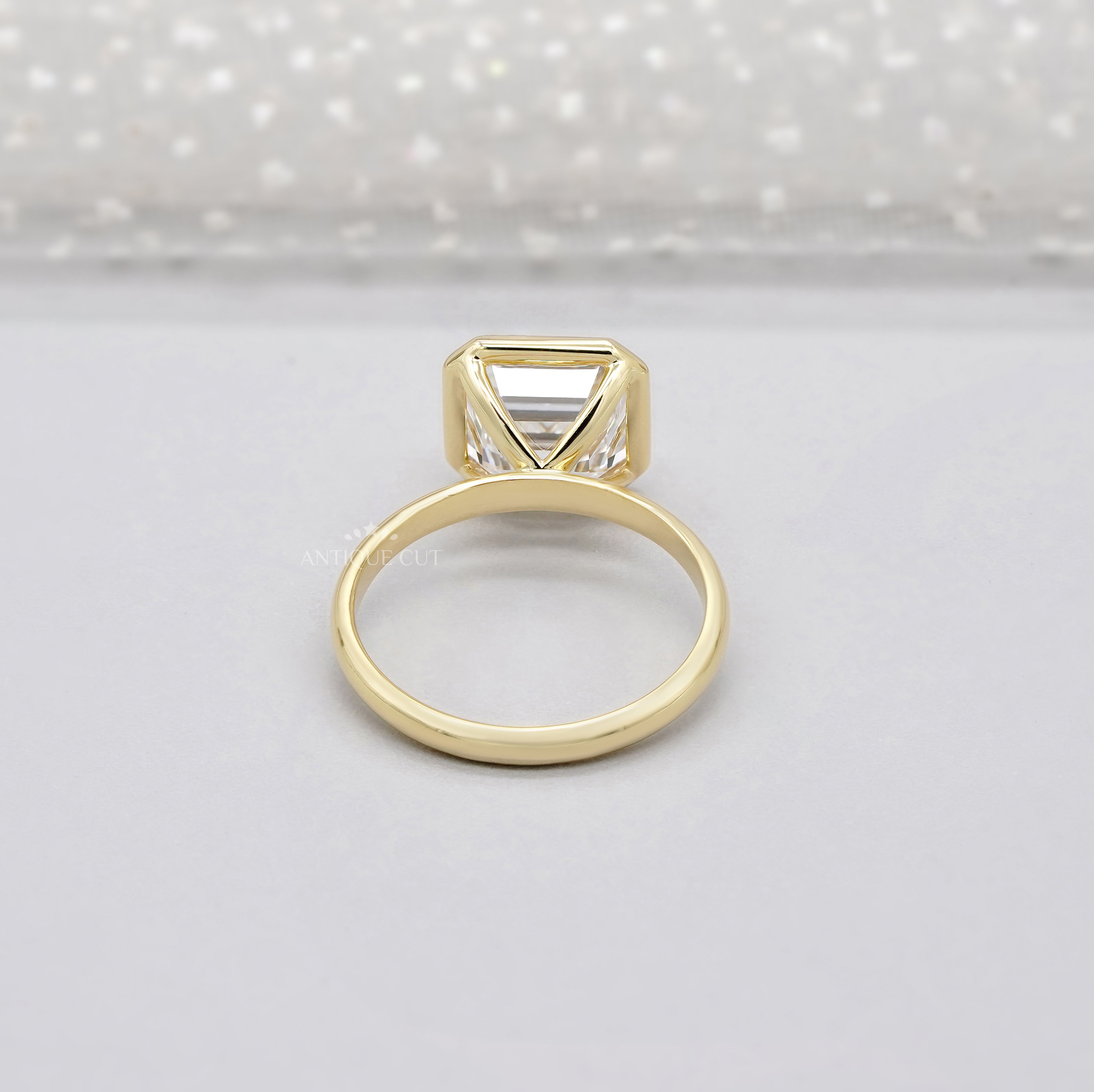 4.00ct Asscher Lab-Grown Diamond Bezel Engagement Ring | Yellow Gold Solitaire | IGI Certified Ethical Step-Cut Diamond Ring
