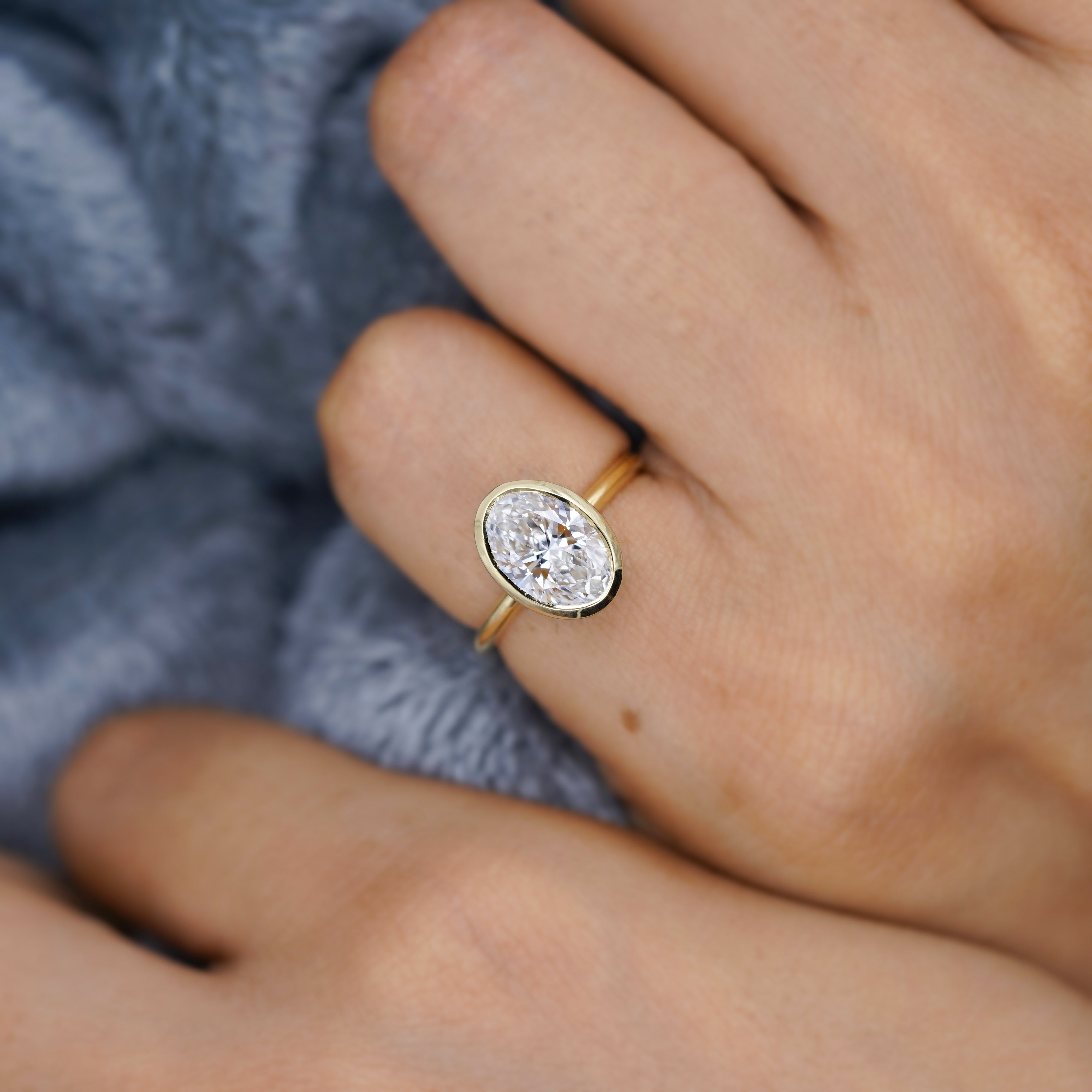 2.00ct Oval Lab Grown Diamond Bezel Engagement Ring – Ethical, Minimalist Style – VVS Clarity, D-E-F Color, IGI Certified