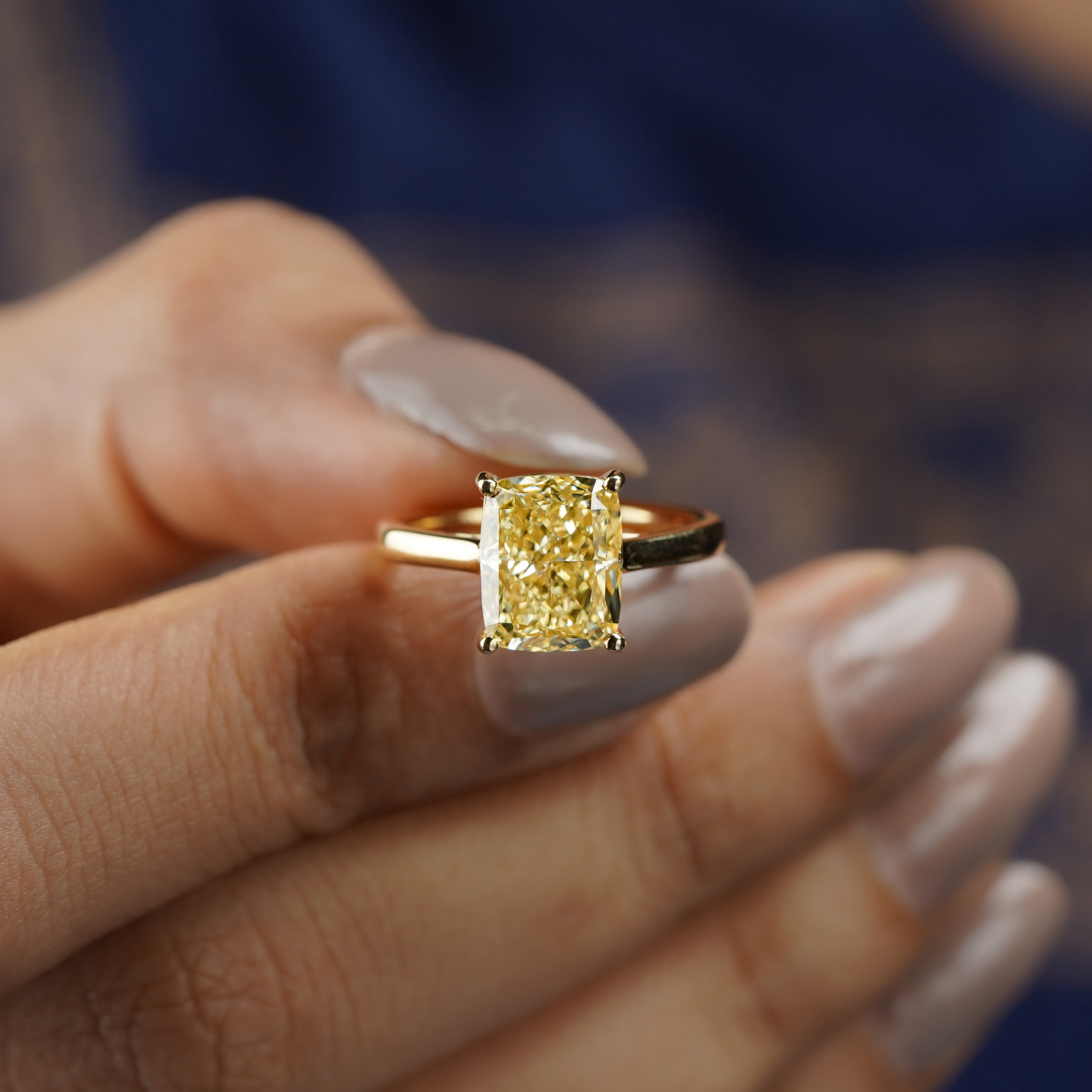 Fancy Yellow Radiant 4.00ct Lab Grown Diamond Engagement Ring | Yellow Gold Solitaire | VVS–VS Clarity | Ethical Wedding Ring