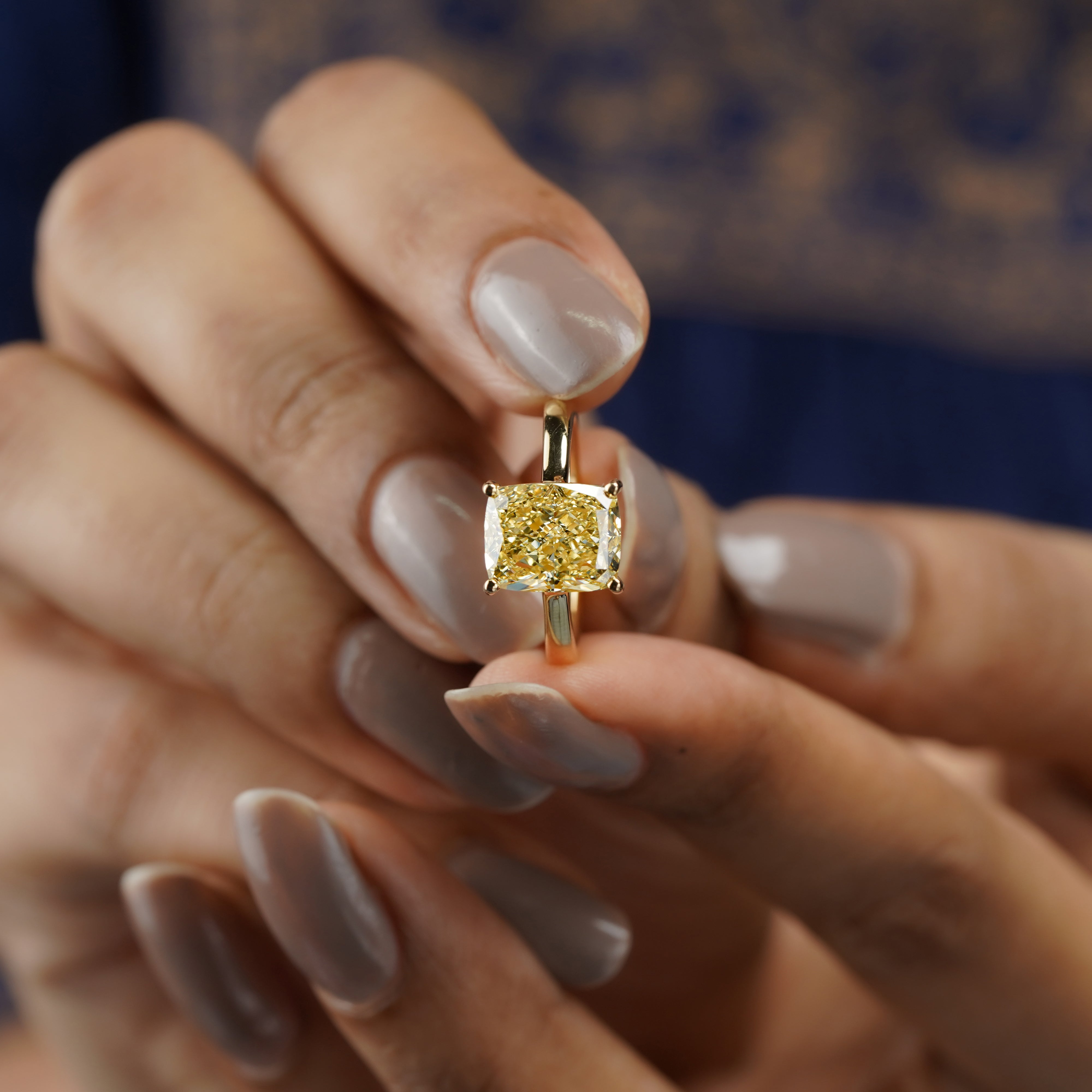 Fancy Yellow Radiant 4.00ct Lab Grown Diamond Engagement Ring | Yellow Gold Solitaire | VVS–VS Clarity | Ethical Wedding Ring