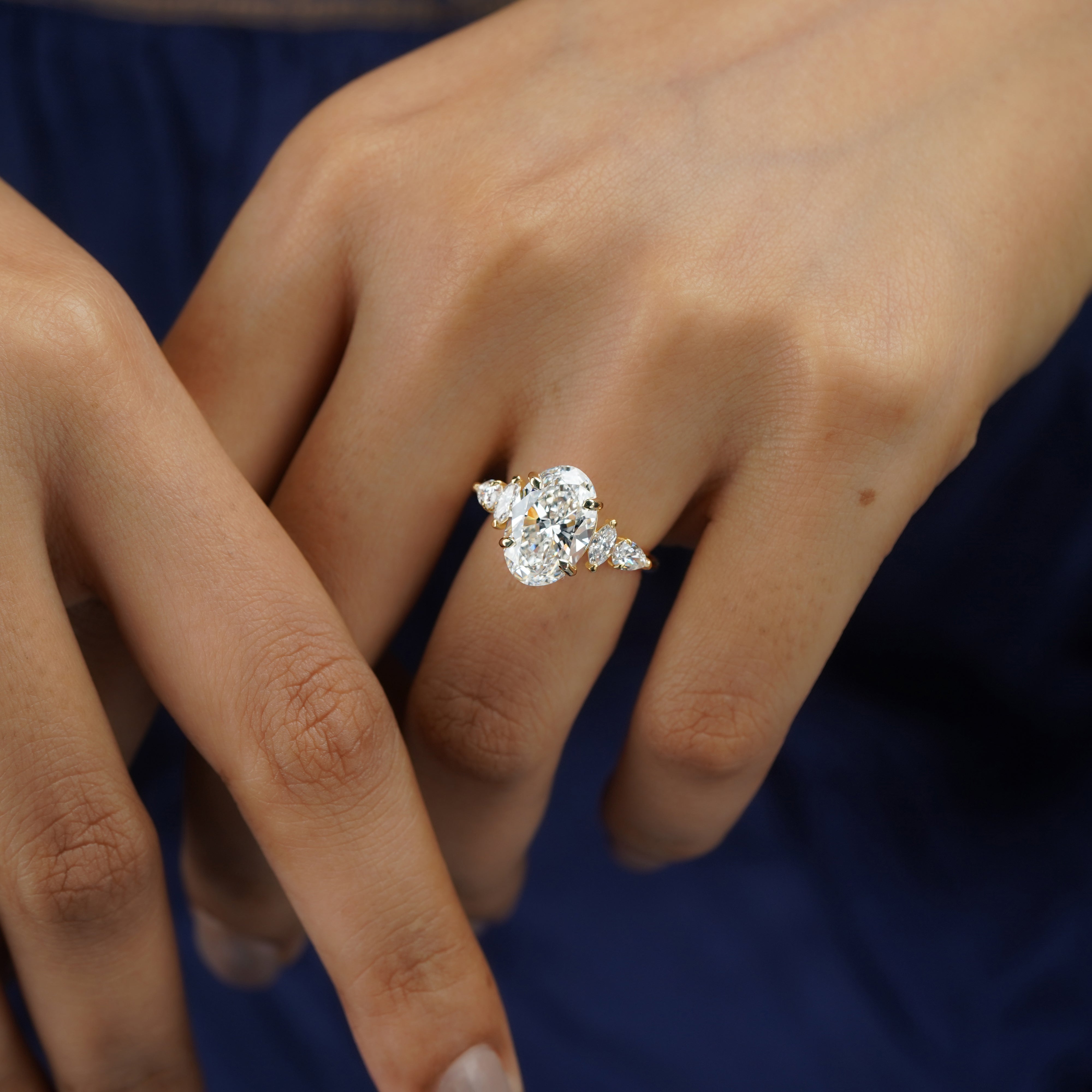 4.20tcw Oval Lab Grown Diamond Ring | Cathedral Side Stone Engagement Ring | IGI Certified | D-E-F Color | VVS-VS