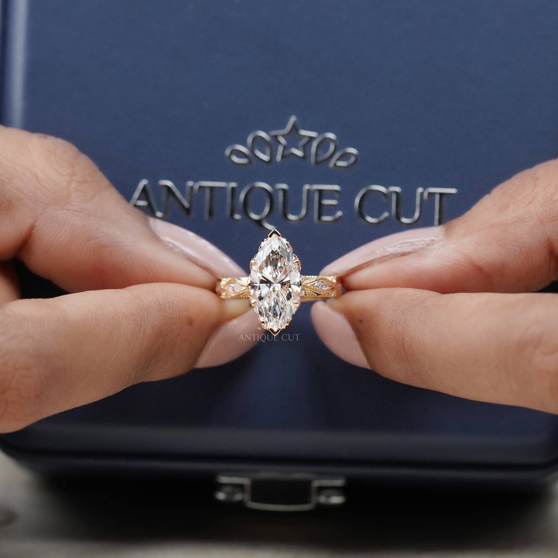 Marquise Cut 3.50tcw Lab Grown Diamond Engagement Ring | Vintage Halo IGI Certified