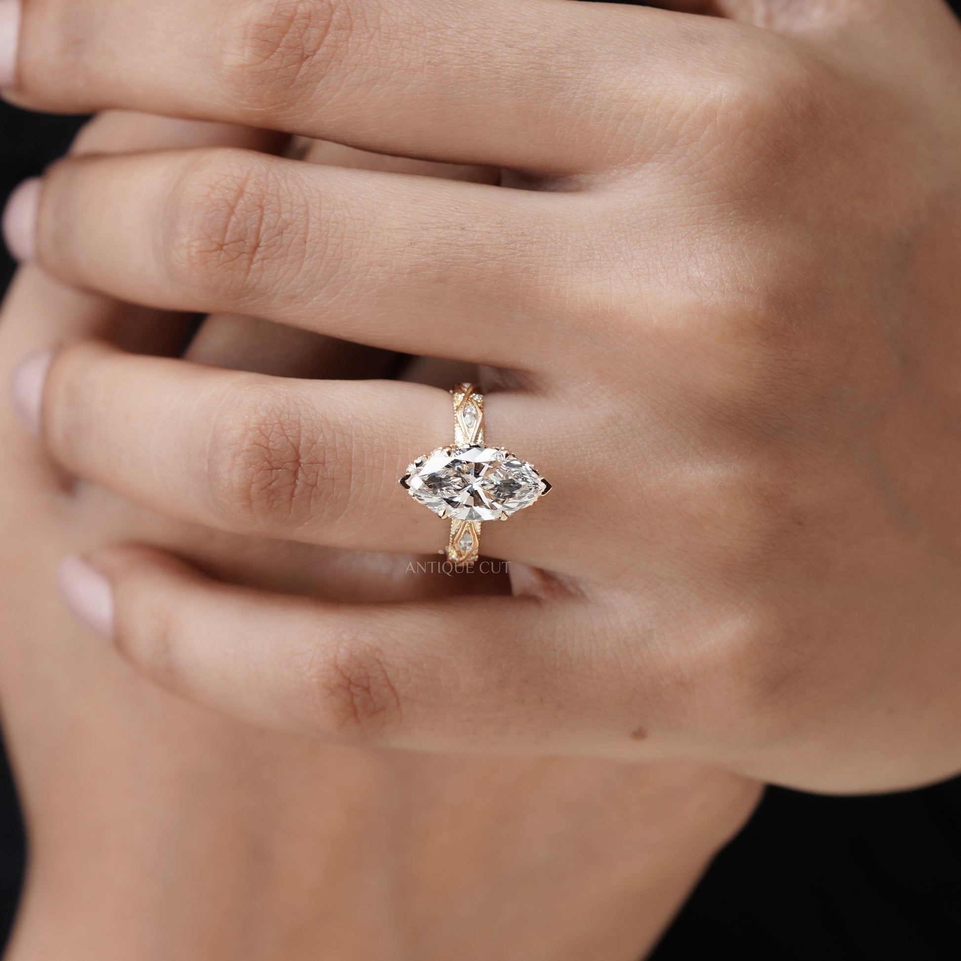 Marquise Cut 3.50tcw Lab Grown Diamond Engagement Ring | Vintage Halo IGI Certified