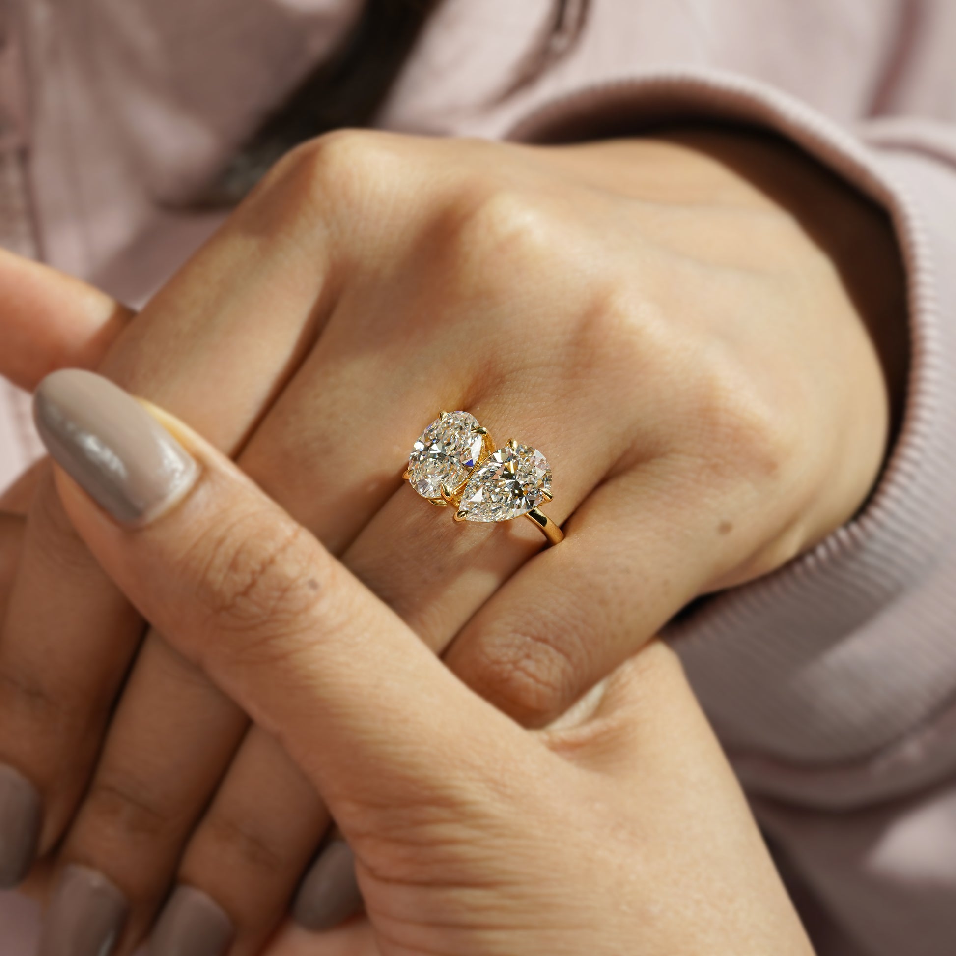 Oval And Pear 6.00tcw Toi et Moi Lab Diamond Ring | IGI Certified