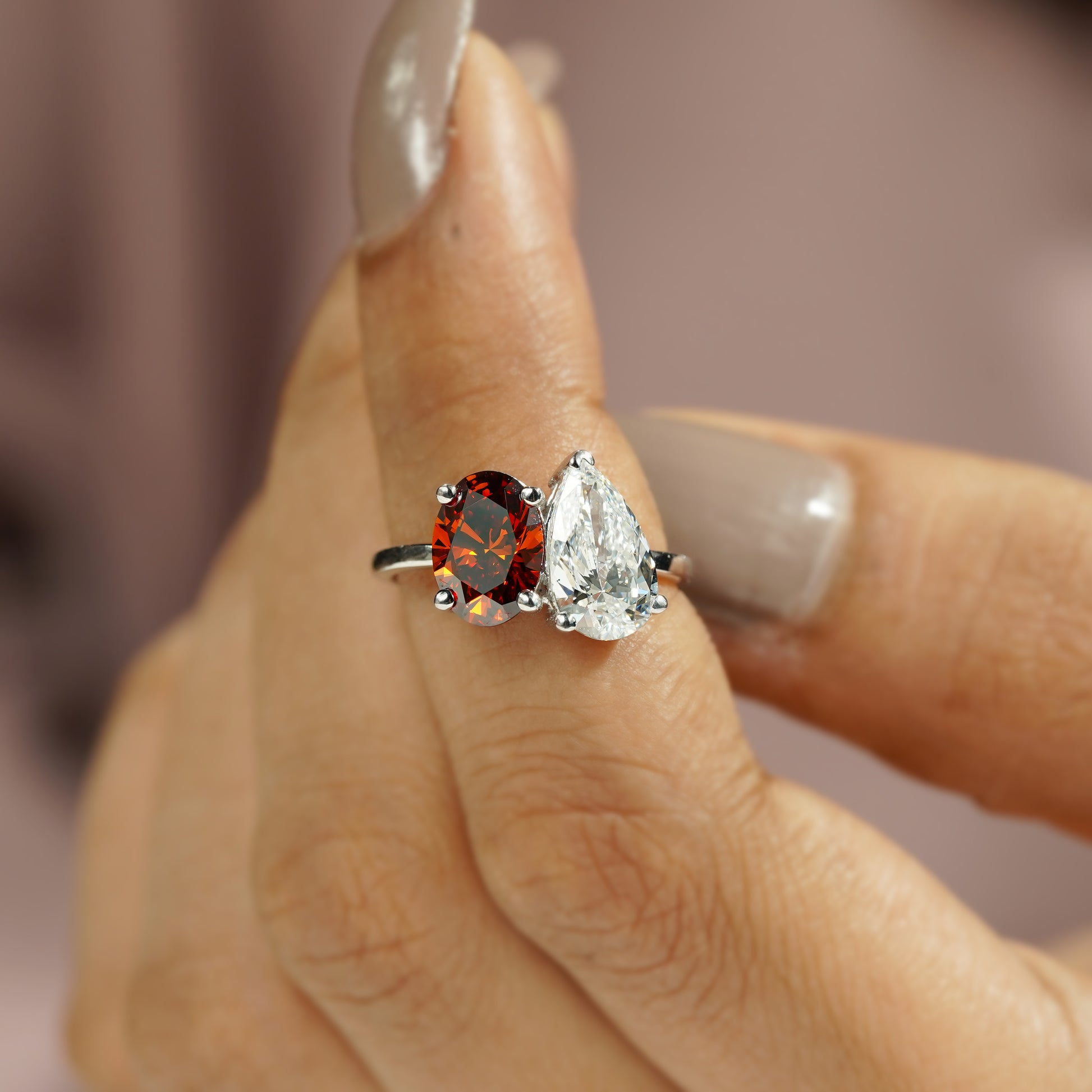 Oval Fancy Red And Pear 3.00tcw Lab Diamond Toi Et Moi Ring | IGI Certified VS Clarity