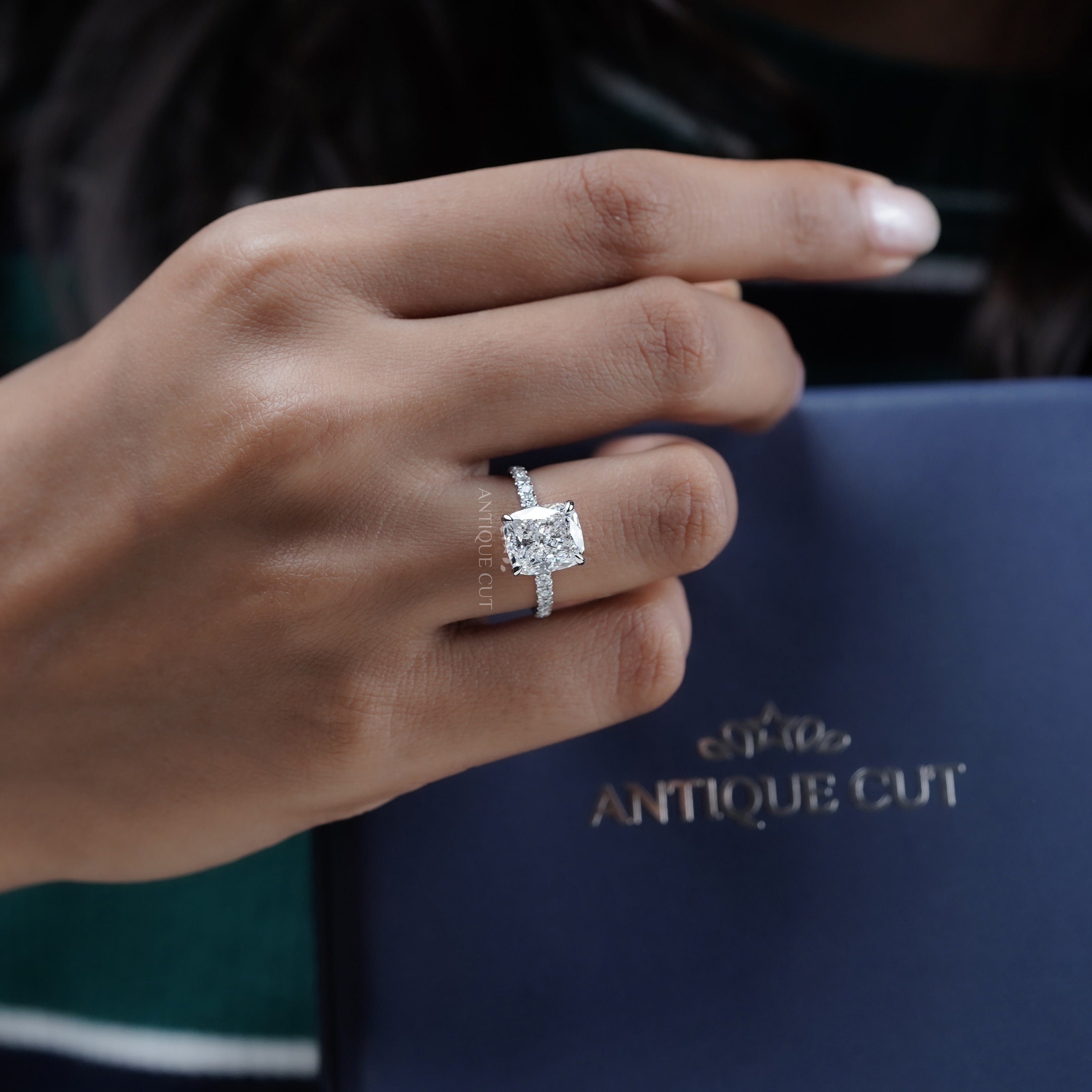 Cushion 4.90tcw Lab Diamond Engagement Ring | Pavé Band | IGI Certified | White Gold