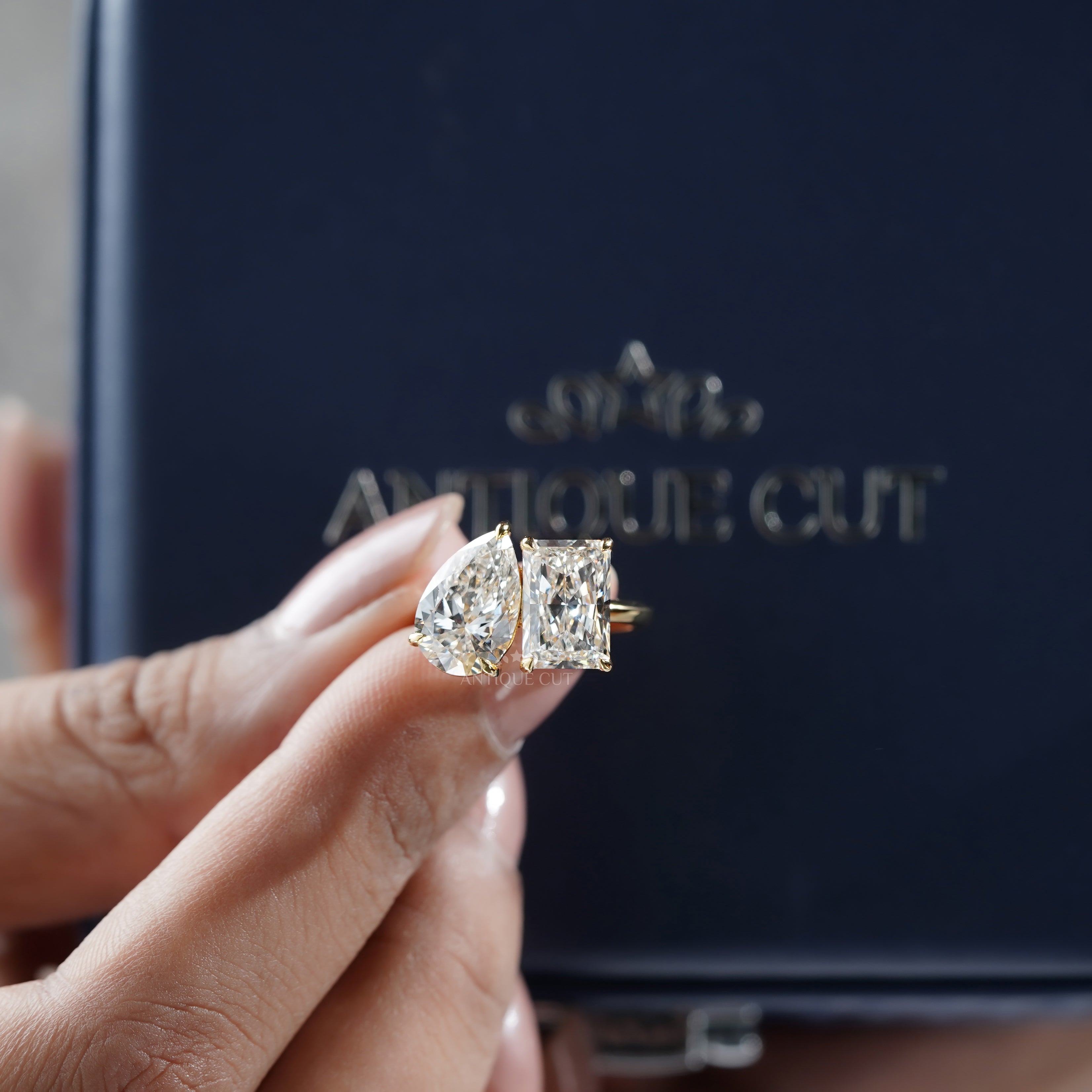 Pear & Radiant 5.30tcw Lab Grown Diamond Toi et Moi Engagement Ring | Yellow Gold | IGI Certified