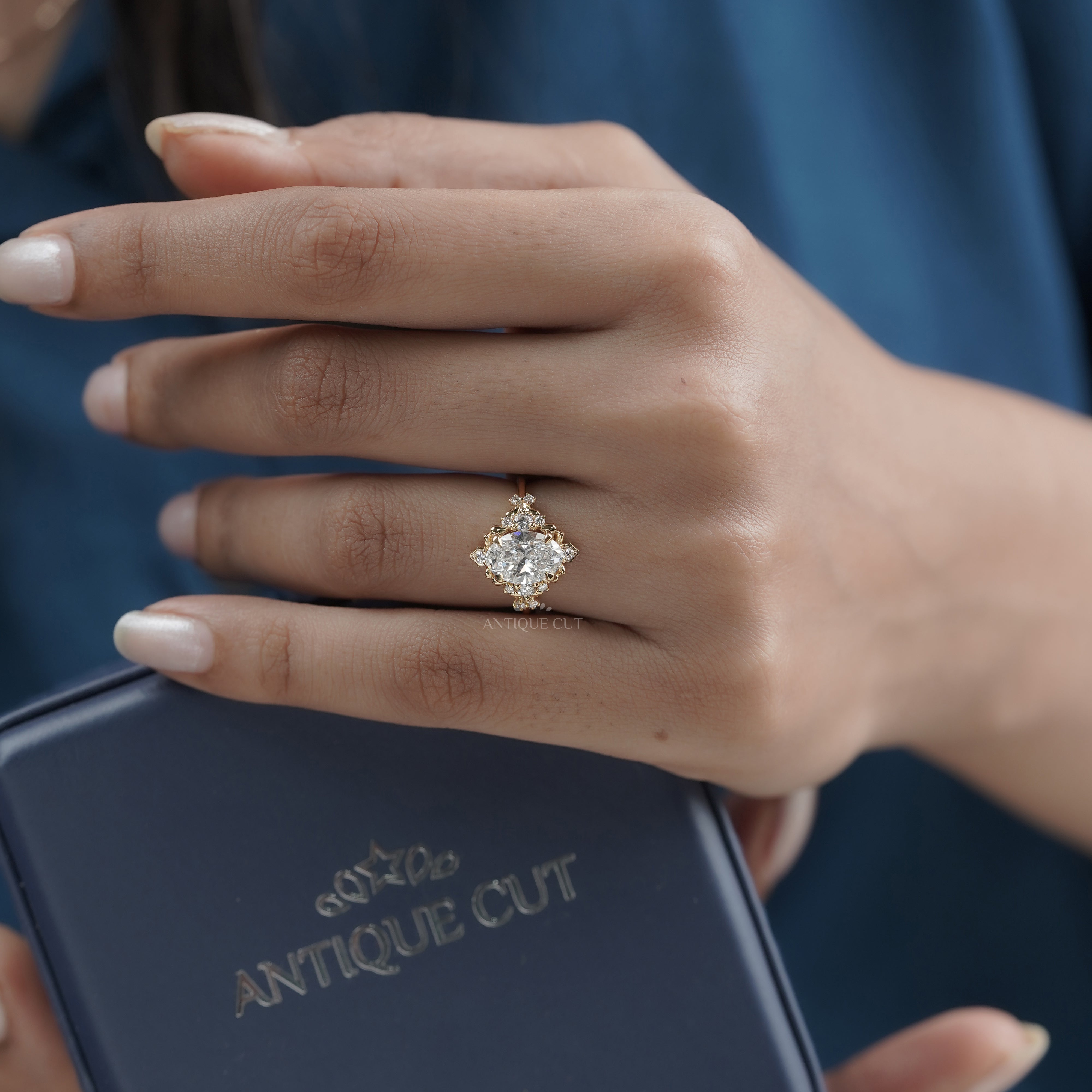 2.30tcw Oval Lab Diamond Floral Halo Ring | Vintage-Inspired Yellow Gold | IGI Certified