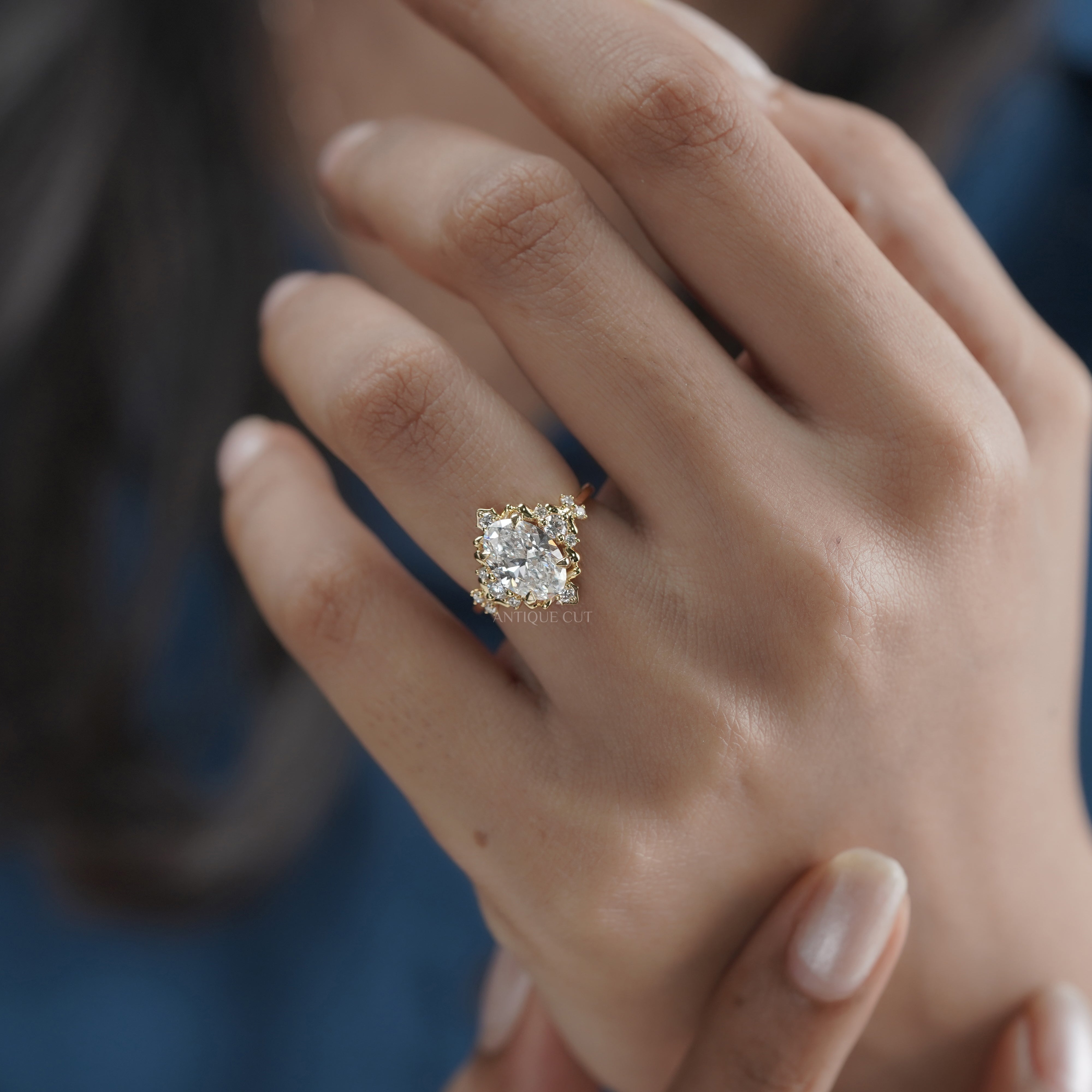 2.30tcw Oval Lab Diamond Floral Halo Ring | Vintage-Inspired Yellow Gold | IGI Certified