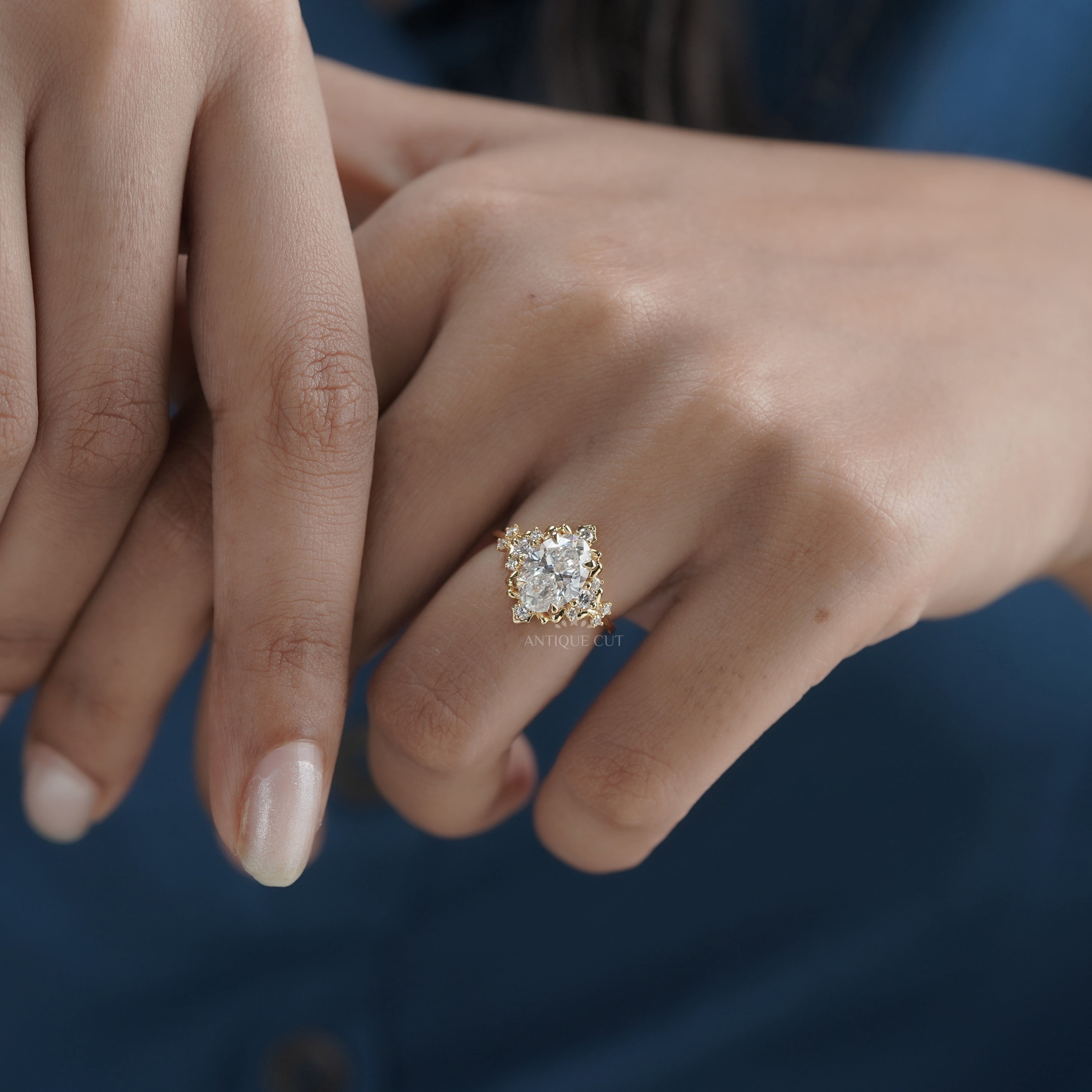 2.30tcw Oval Lab Diamond Floral Halo Ring | Vintage-Inspired Yellow Gold | IGI Certified