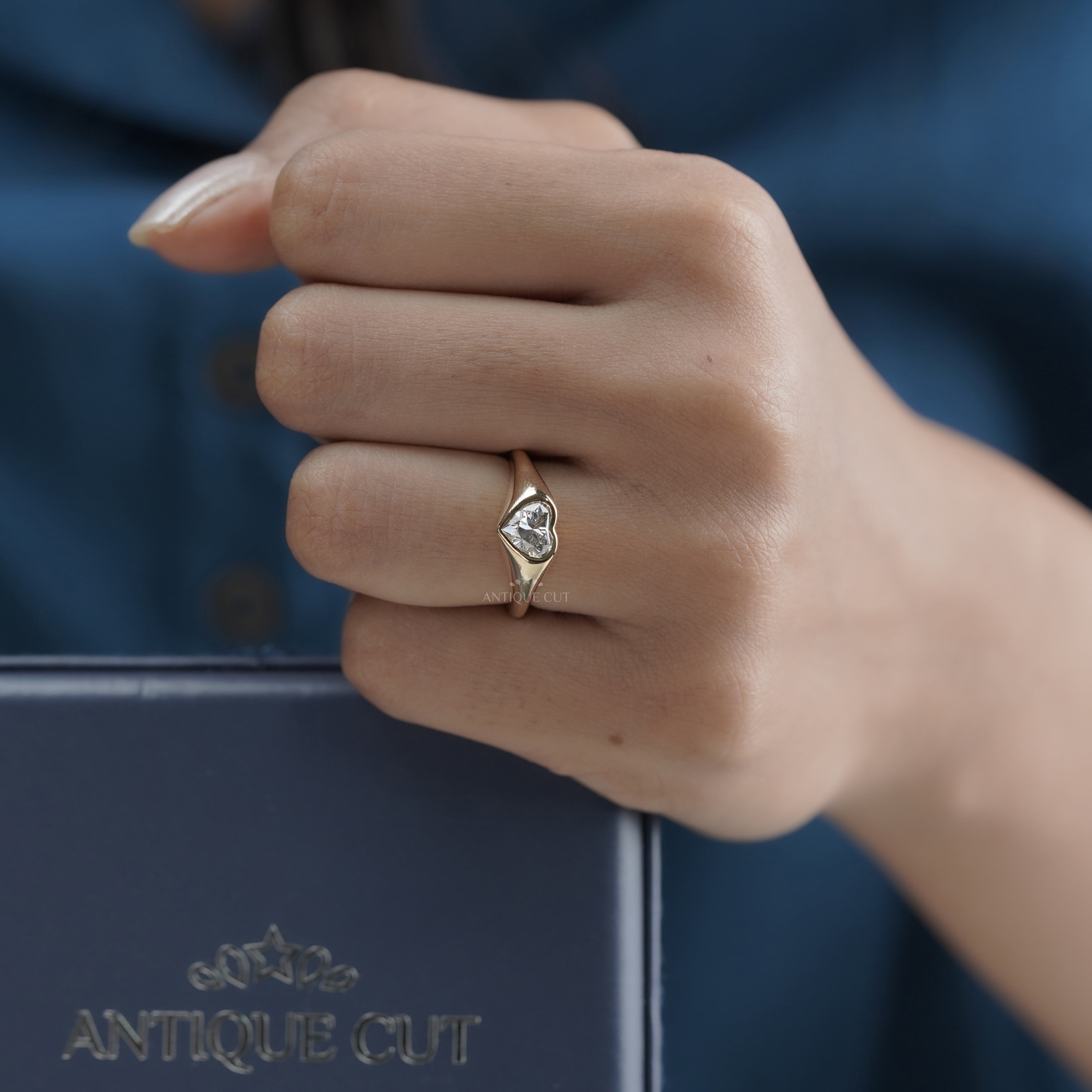 Heart 1.00ct Lab Diamond Bezel Ring | Solid Yellow Gold | Modern Love IGI Certified