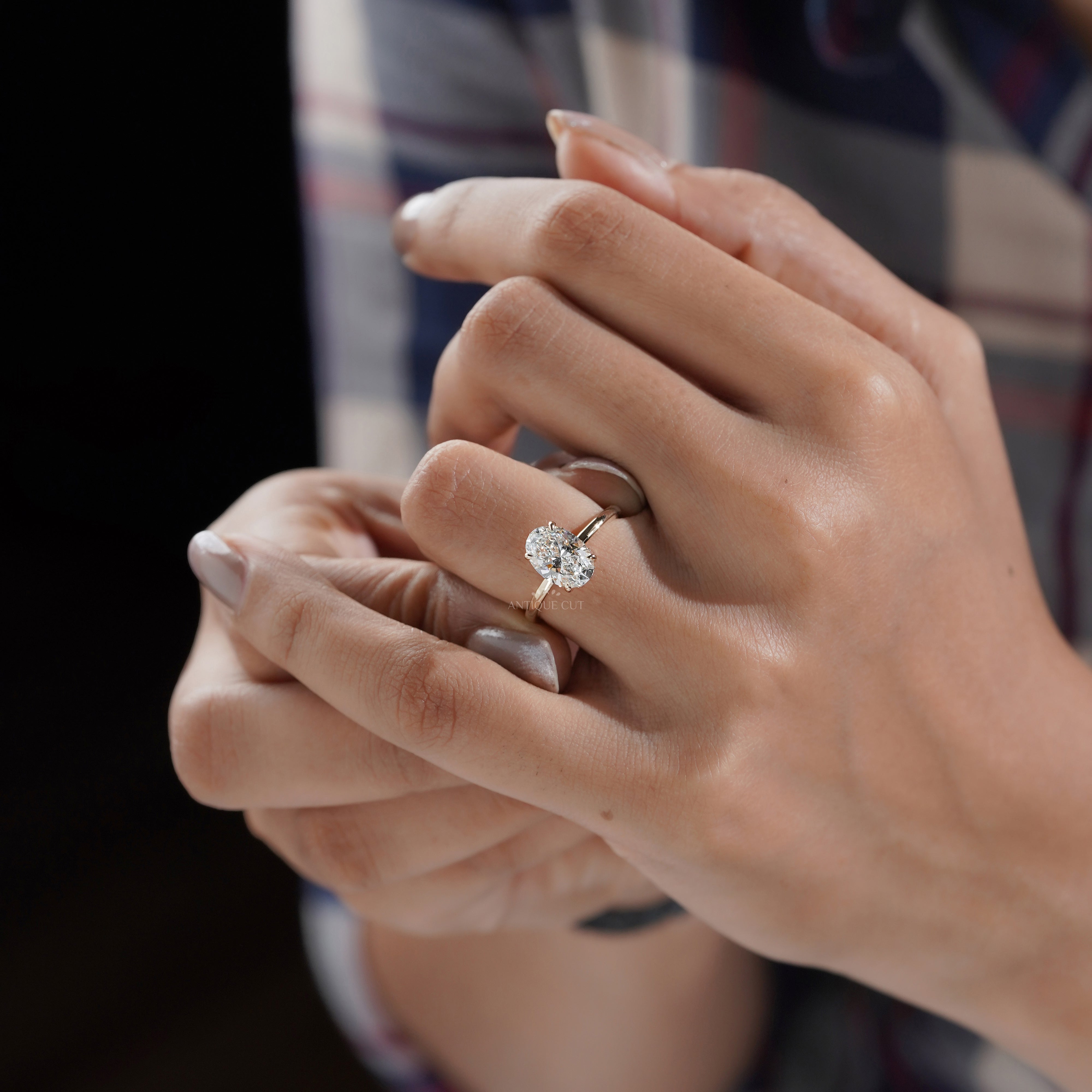 2.20tcw Oval Lab-Grown Diamond Engagement Ring | 2.00ct Center + Hidden Halo Side Stones | 14K Yellow Gold | IGI Certified