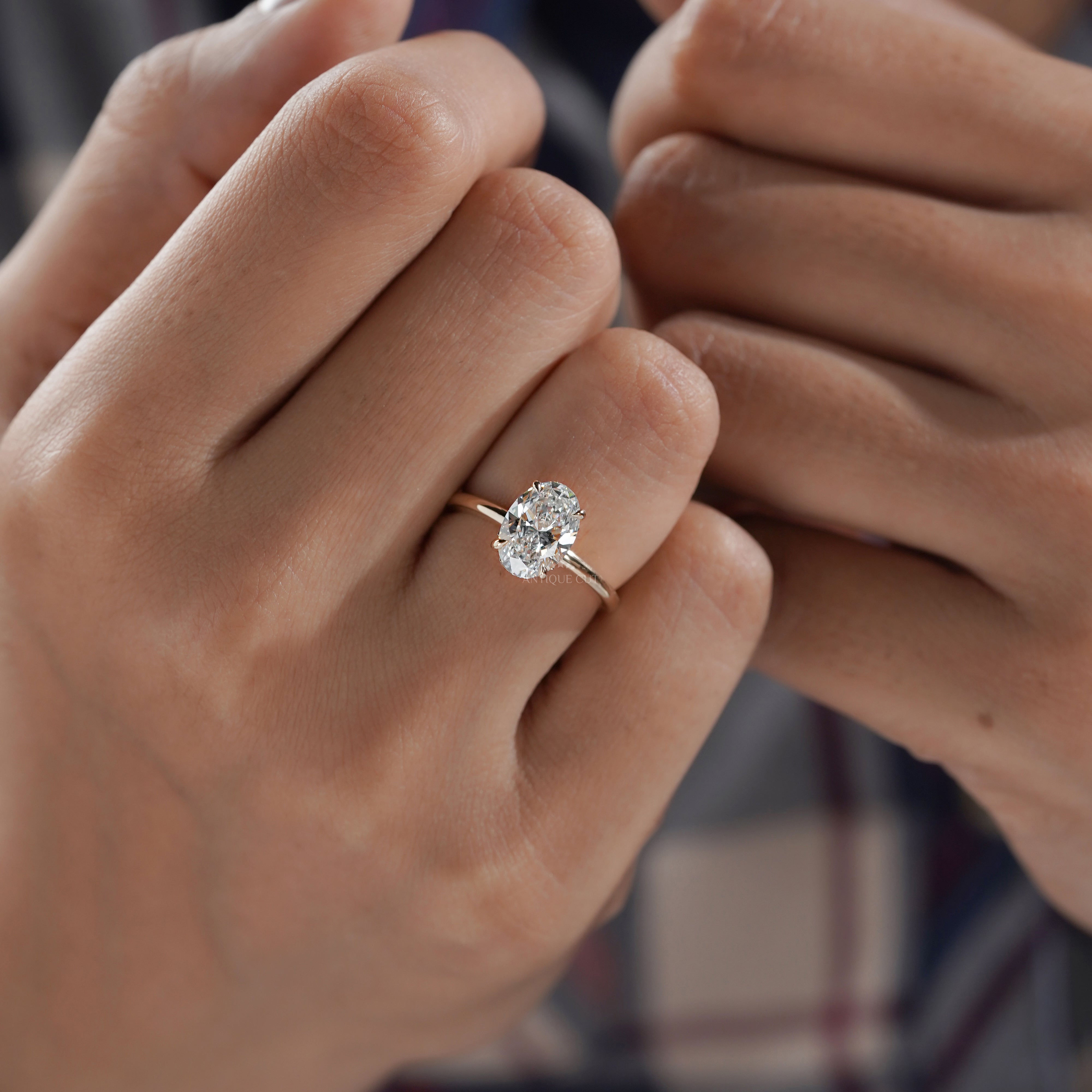 2.20tcw Oval Lab-Grown Diamond Engagement Ring | 2.00ct Center + Hidden Halo Side Stones | 14K Yellow Gold | IGI Certified
