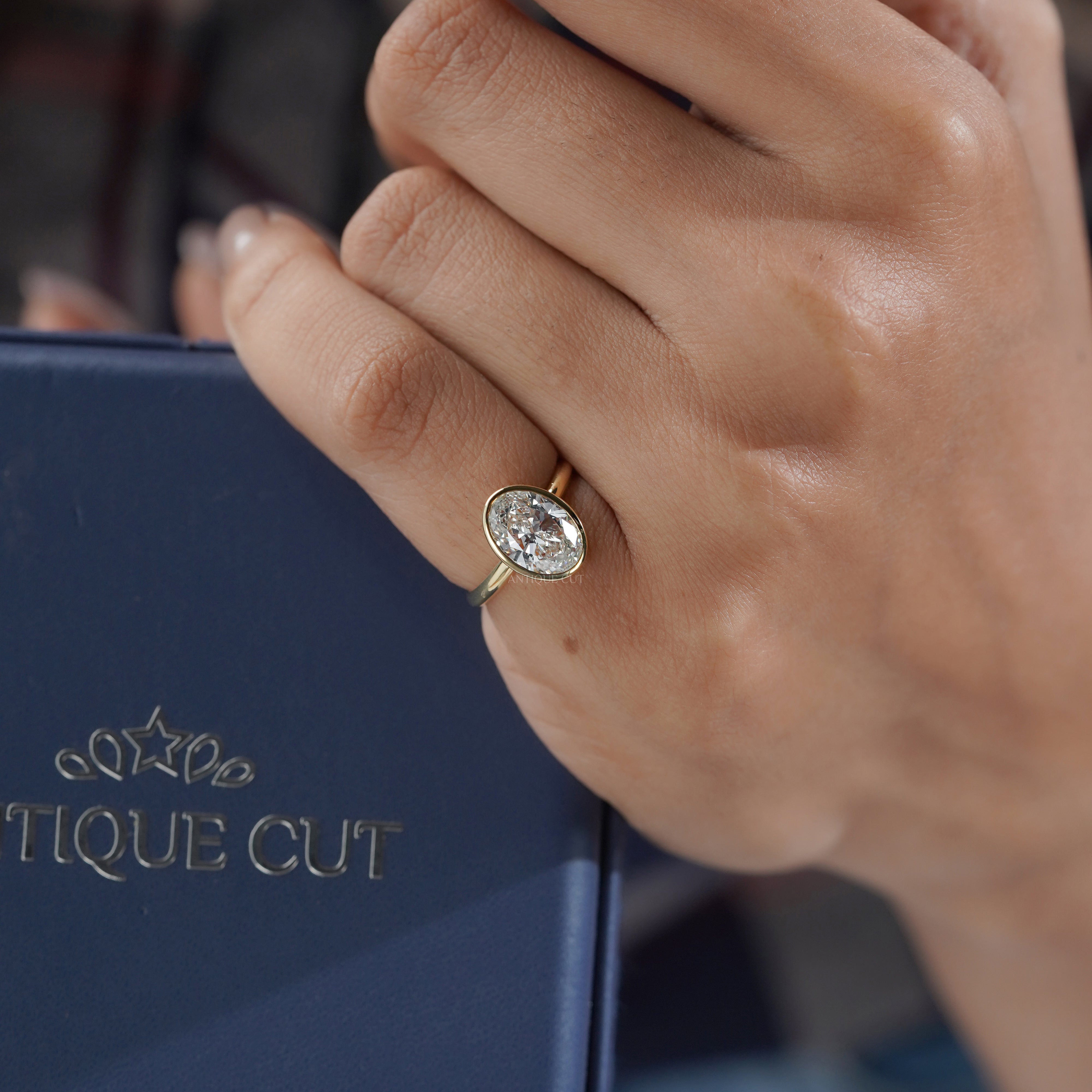 Oval 2.00ct Lab Grown Diamond Bezel Set Engagement Ring in Yellow Gold | IGI Certified