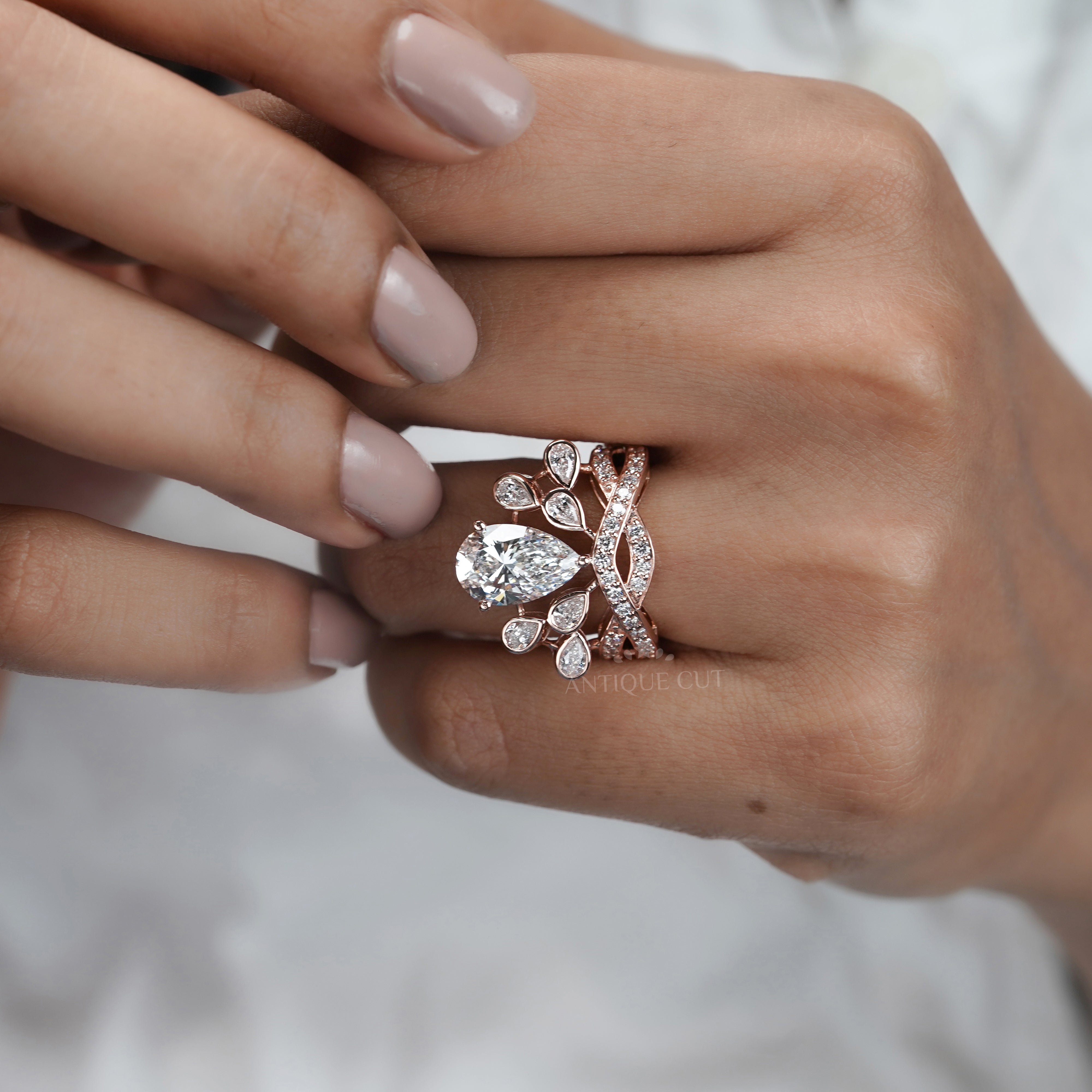 Elegant 4.50tcw Pear Lab Diamond Ring with Tapered Side Stones | IGI Certified | DEF Color | Custom Gold Options