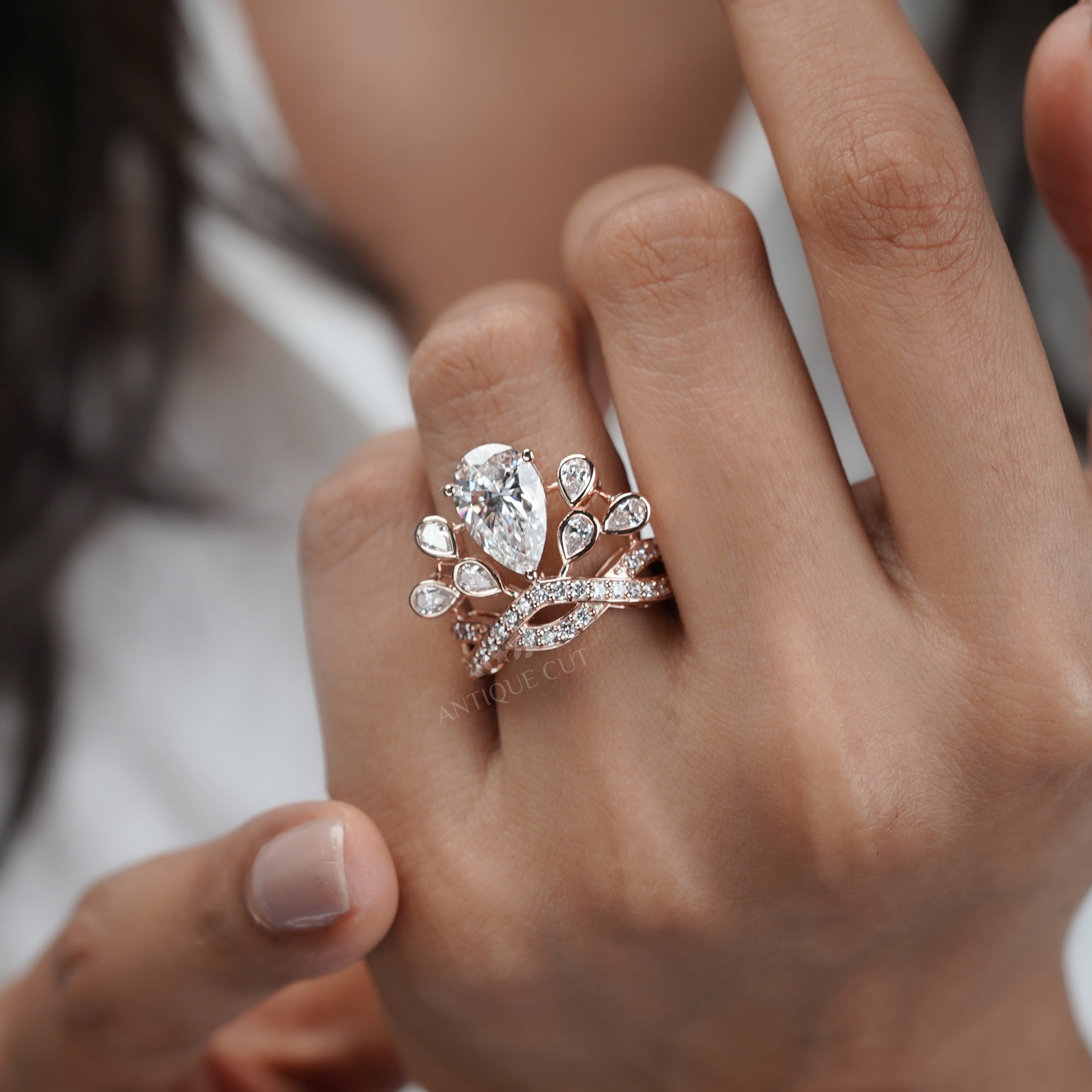 Elegant 4.50tcw Pear Lab Diamond Ring with Tapered Side Stones | IGI Certified | DEF Color | Custom Gold Options