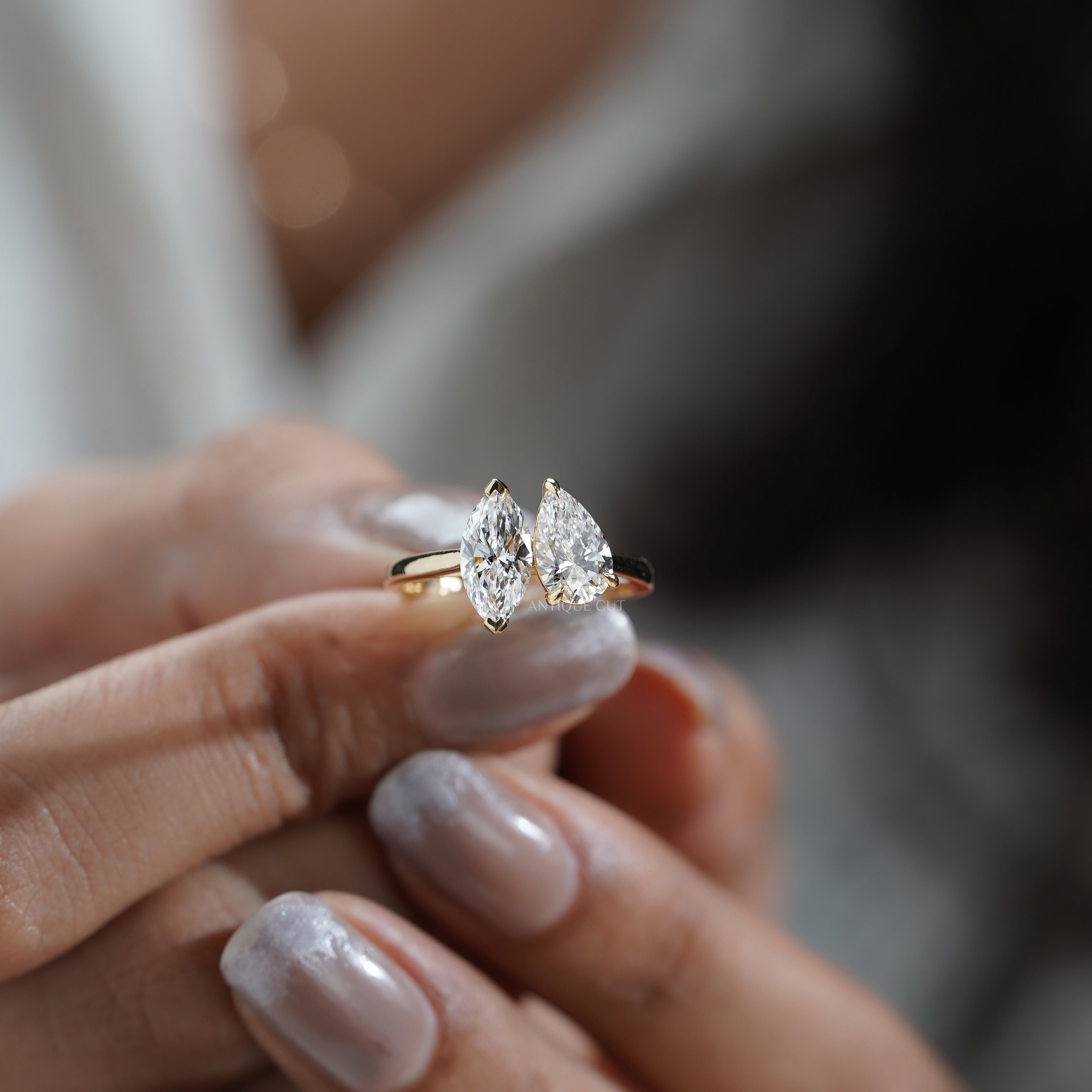2.00tcw Toi Et Moi Engagement Ring | Pear & Marquise Lab Grown Diamond Ring | Two Stone Bypass Ring | | IGI Certified