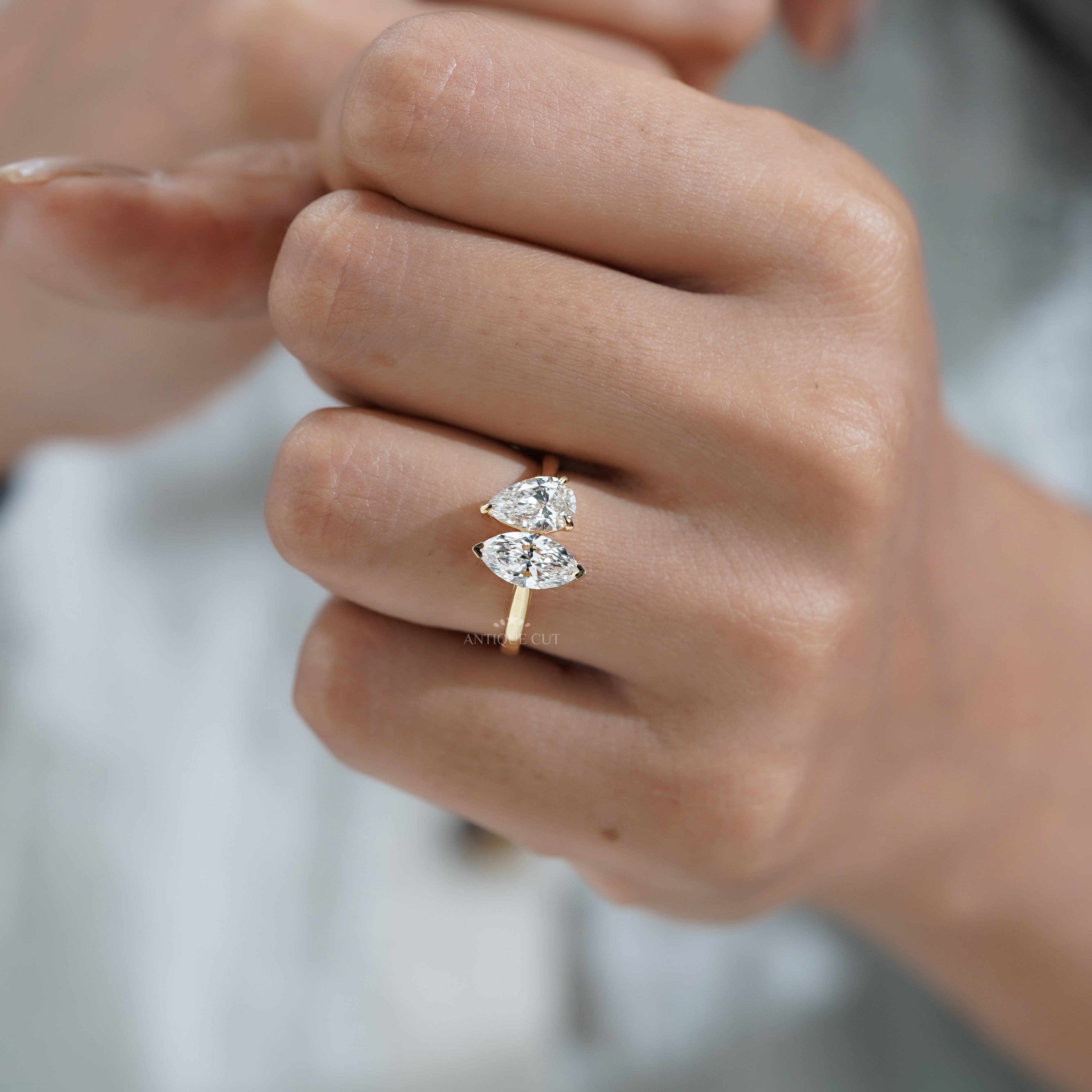 2.00tcw Toi Et Moi Engagement Ring | Pear & Marquise Lab Grown Diamond Ring | Two Stone Bypass Ring | | IGI Certified