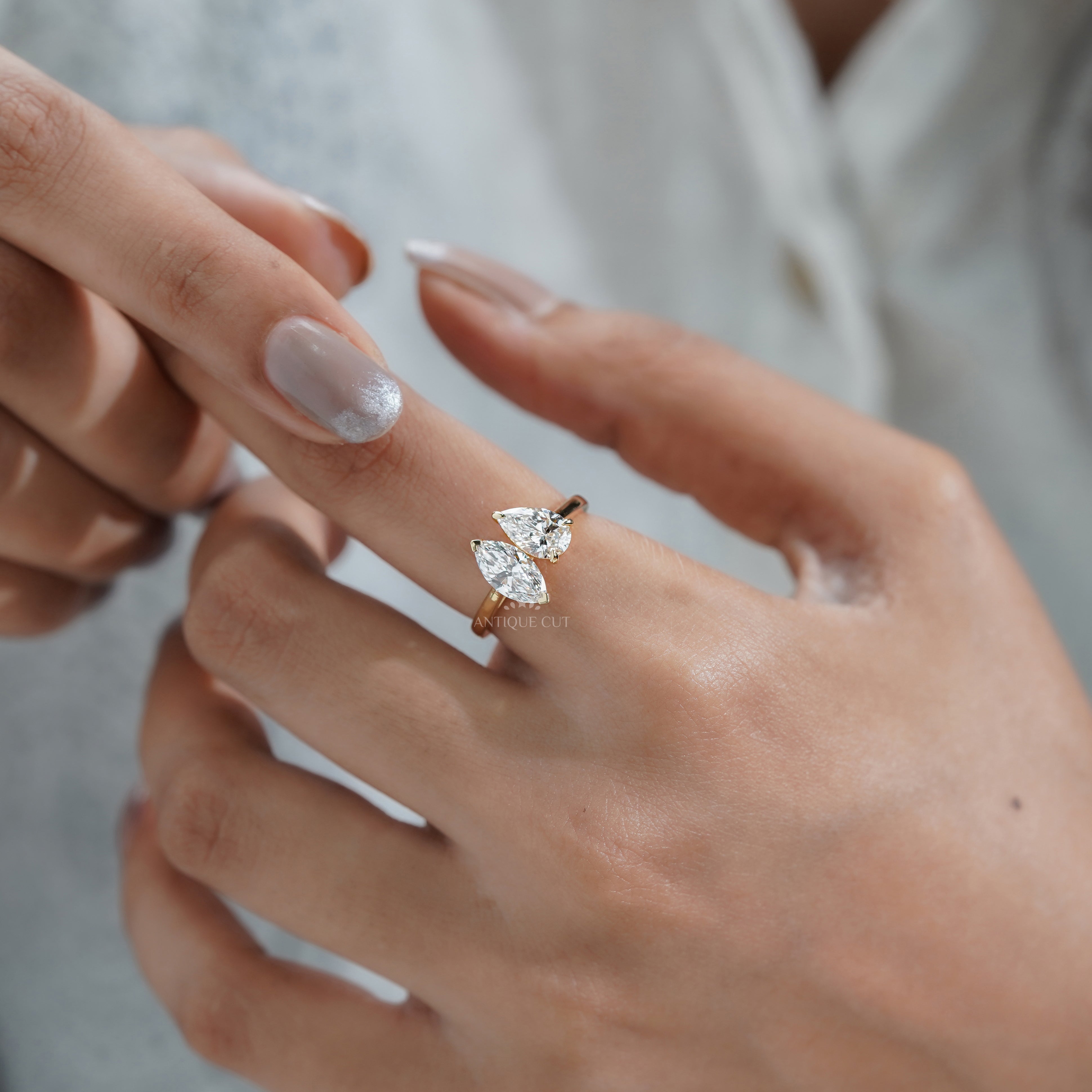 2.00tcw Toi Et Moi Engagement Ring | Pear & Marquise Lab Grown Diamond Ring | Two Stone Bypass Ring | | IGI Certified
