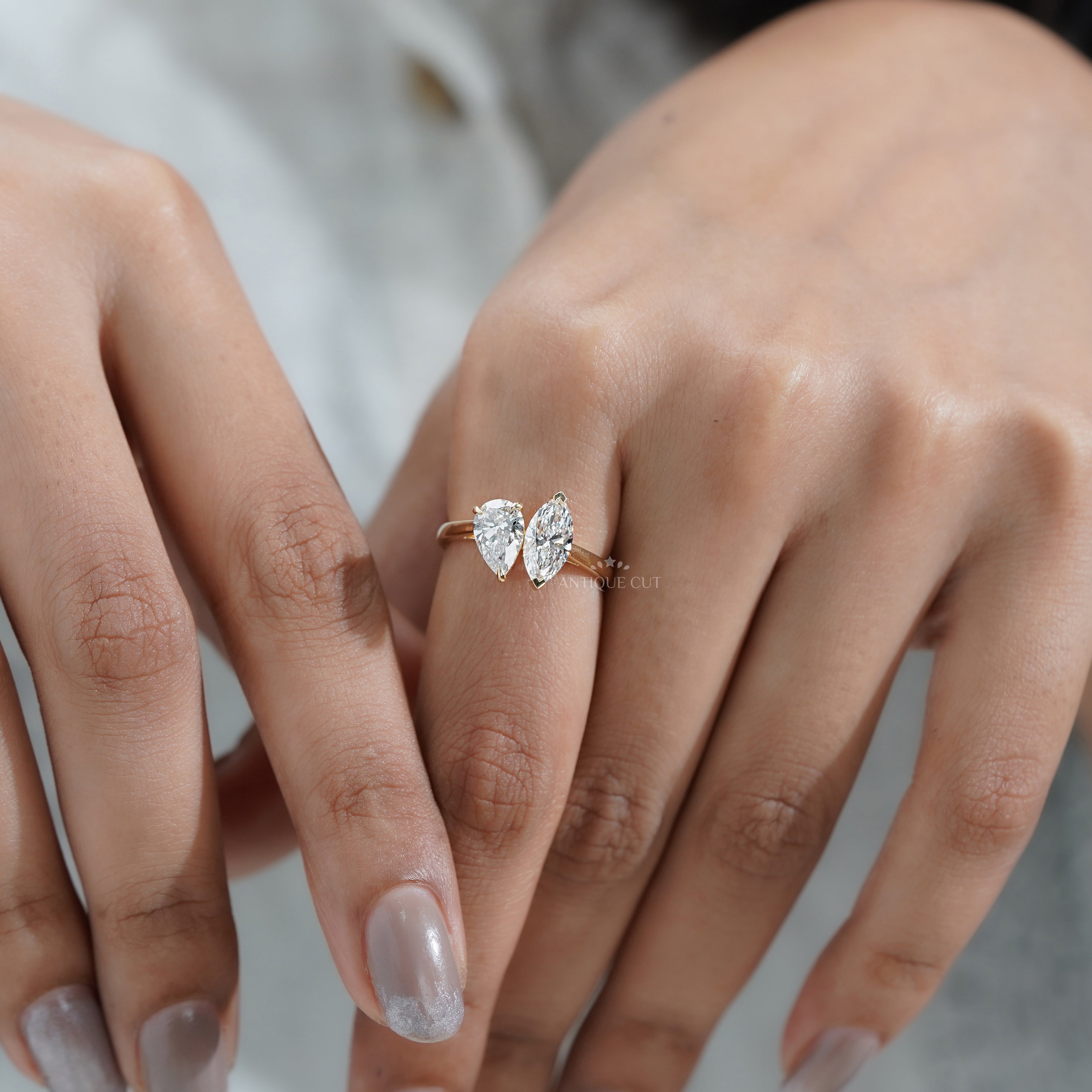 2.00tcw Toi Et Moi Engagement Ring | Pear & Marquise Lab Grown Diamond Ring | Two Stone Bypass Ring | | IGI Certified