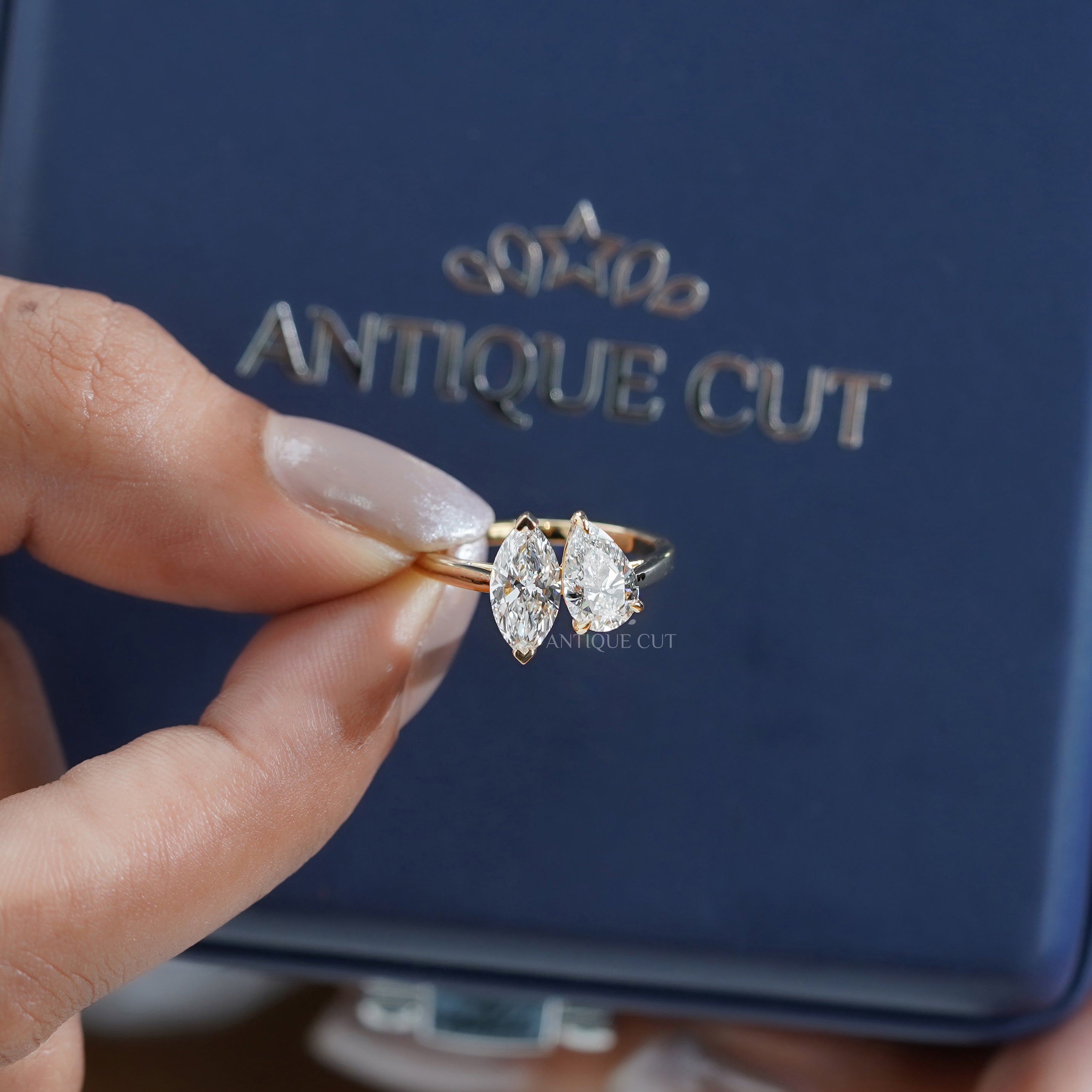 2.00tcw Toi Et Moi Engagement Ring | Pear & Marquise Lab Grown Diamond Ring | Two Stone Bypass Ring | | IGI Certified