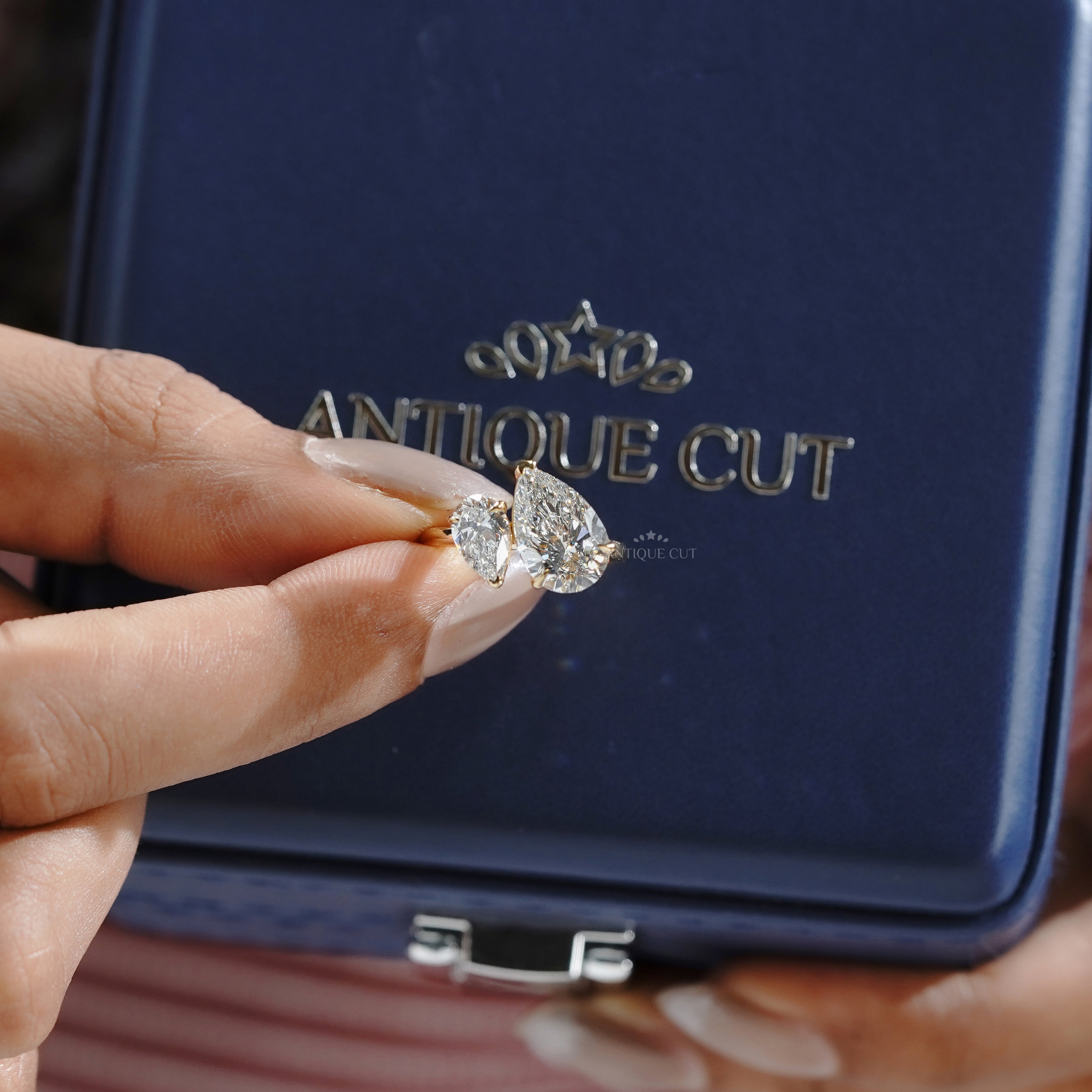 3.10tcw Pear Toi Et Moi Lab Grown Diamond Ring | Two Stone Yellow Gold | IGI Certified
