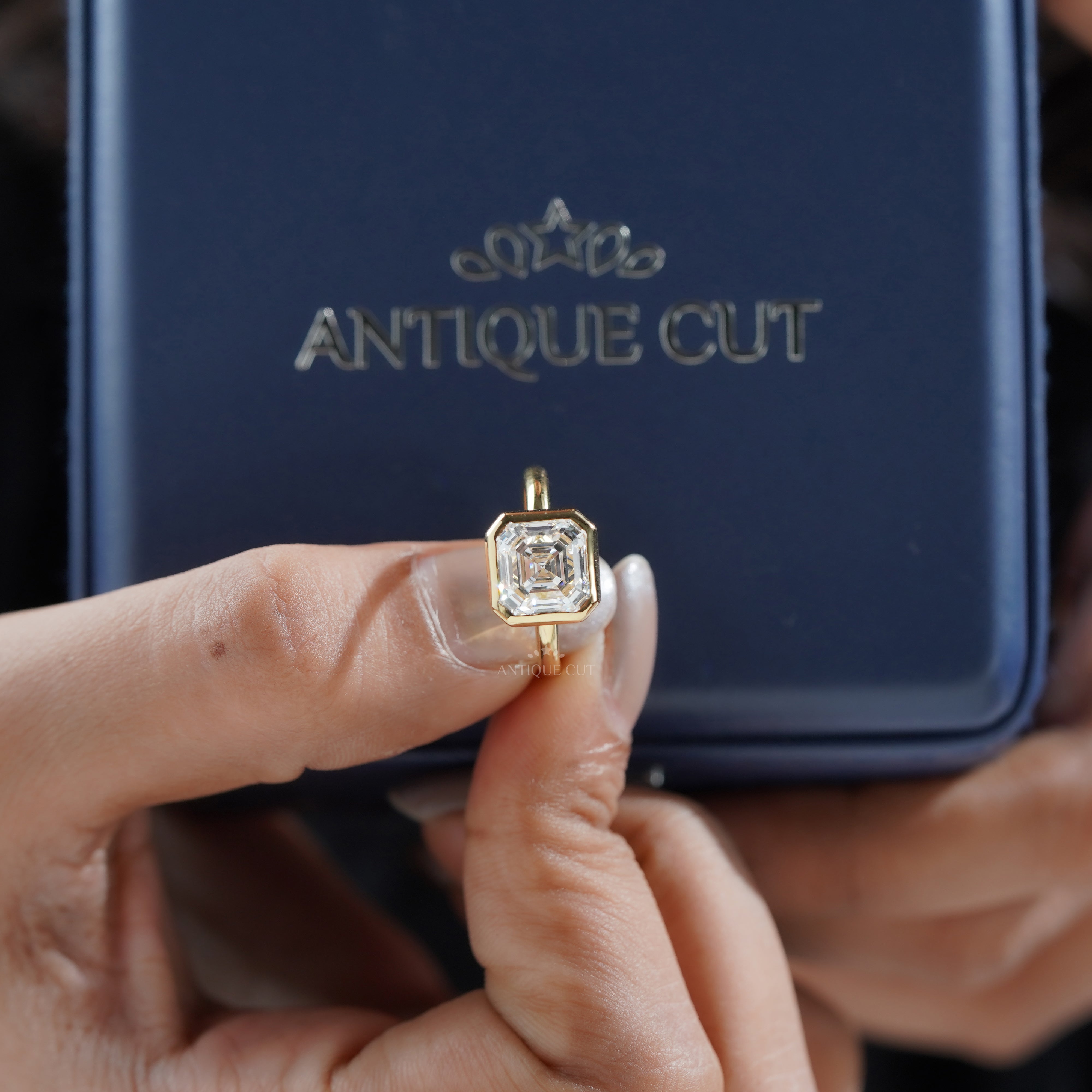 4.00ct Asscher Lab-Grown Diamond Bezel Engagement Ring | Yellow Gold Solitaire | IGI Certified Ethical Step-Cut Diamond Ring