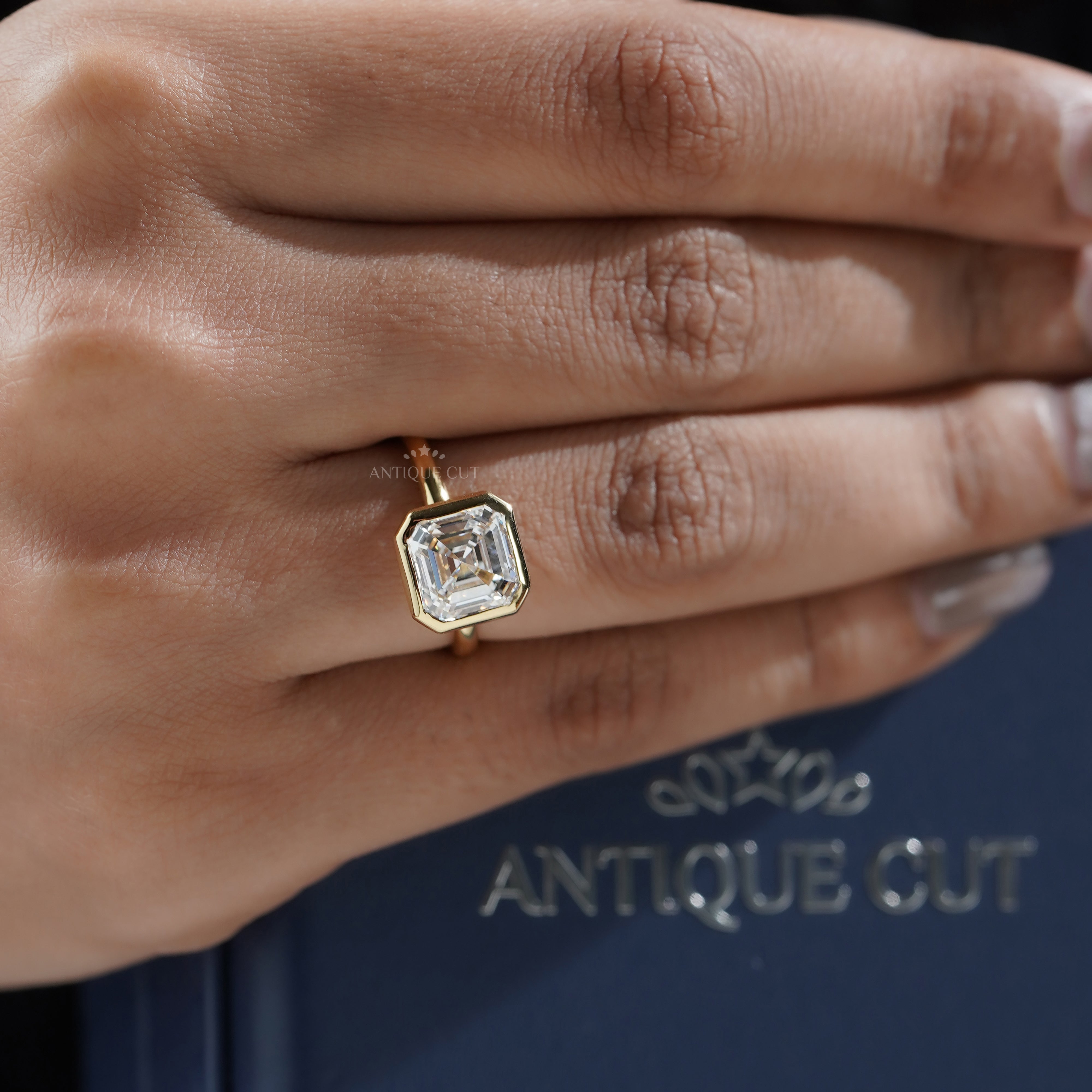 4.00ct Asscher Lab-Grown Diamond Bezel Engagement Ring | Yellow Gold Solitaire | IGI Certified Ethical Step-Cut Diamond Ring