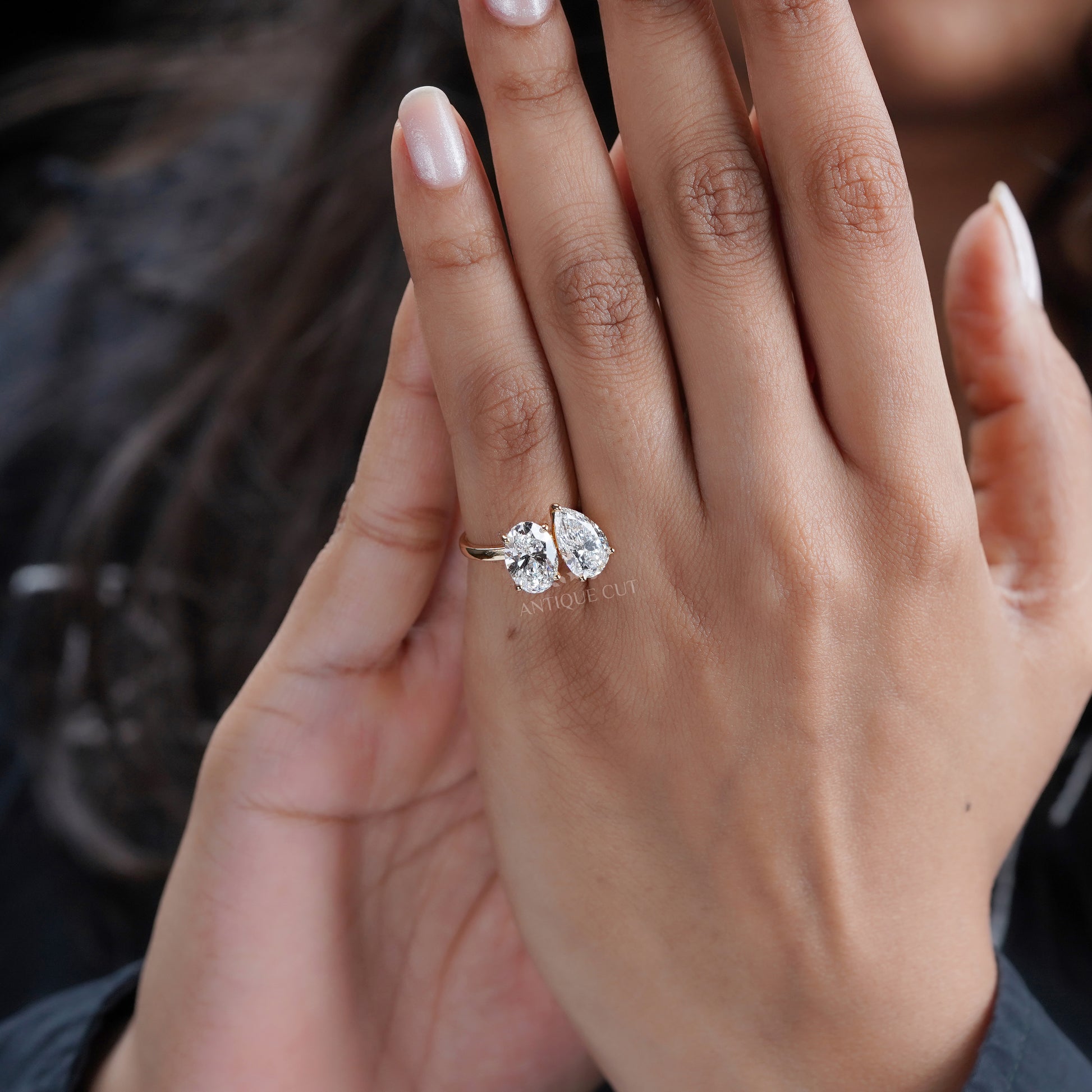 Oval and Pear 4.00tcw Lab Diamond Toi Et Moi Engagement Ring | IGI Certified | Modern Setting