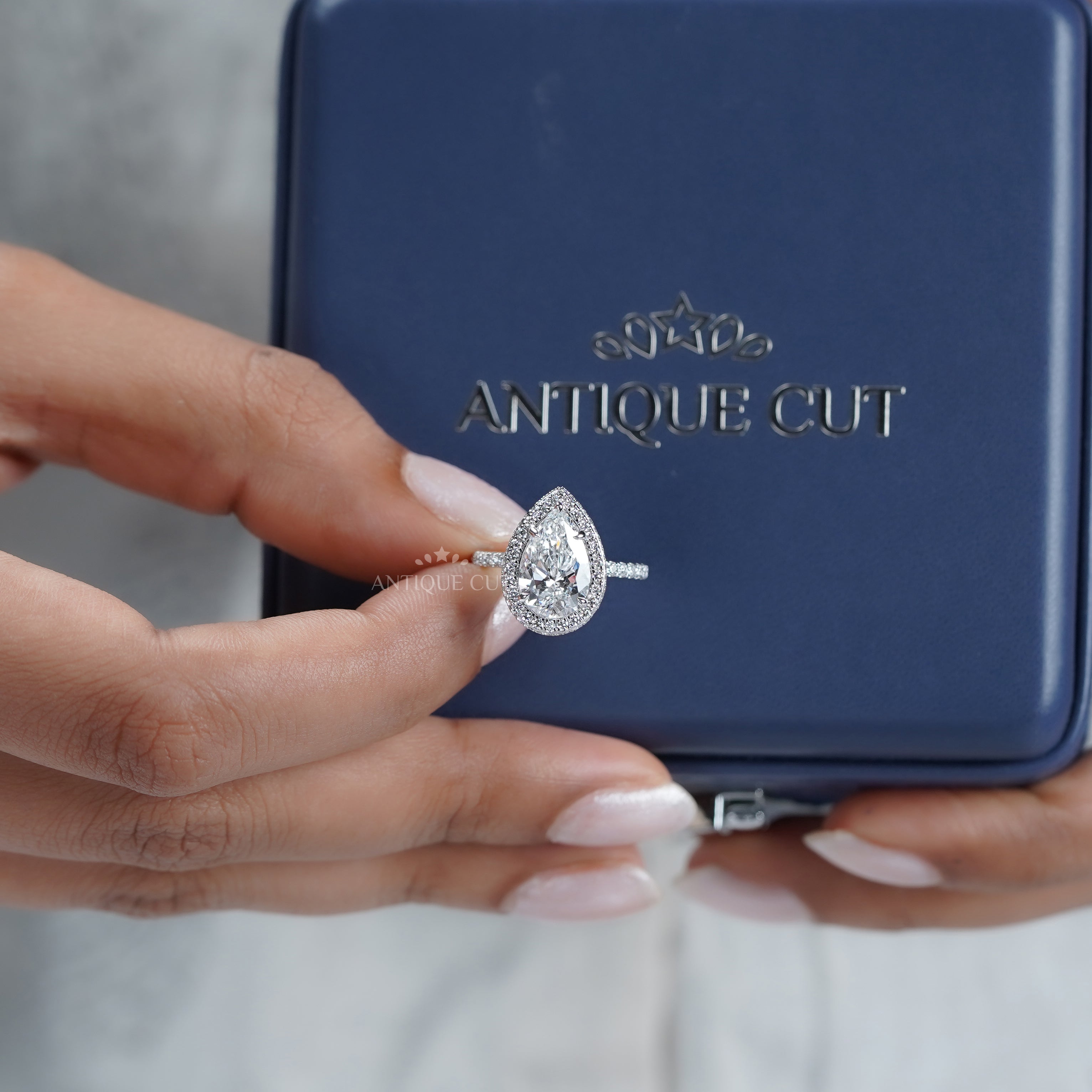 Pear 3.20ct Halo Lab Diamond Ring | Pave Band | IGI Certified