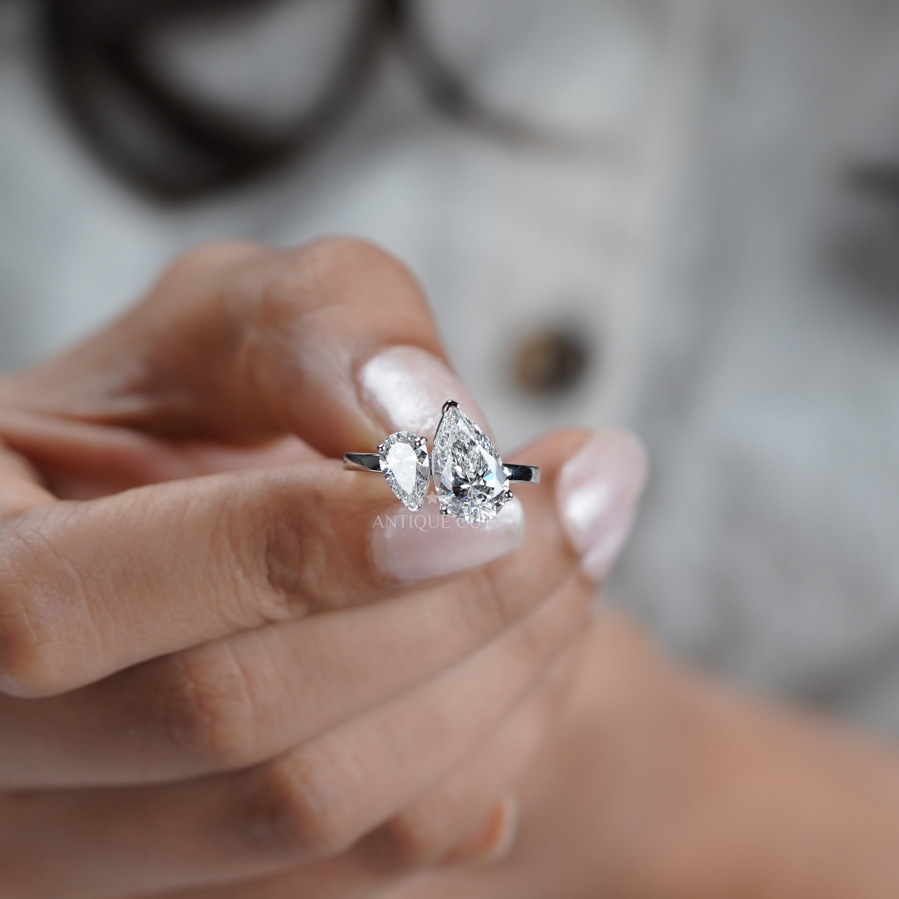 Pear Toi et Moi 3.15ct Lab Diamond Ring | Unique Two-Stone | IGI Certified