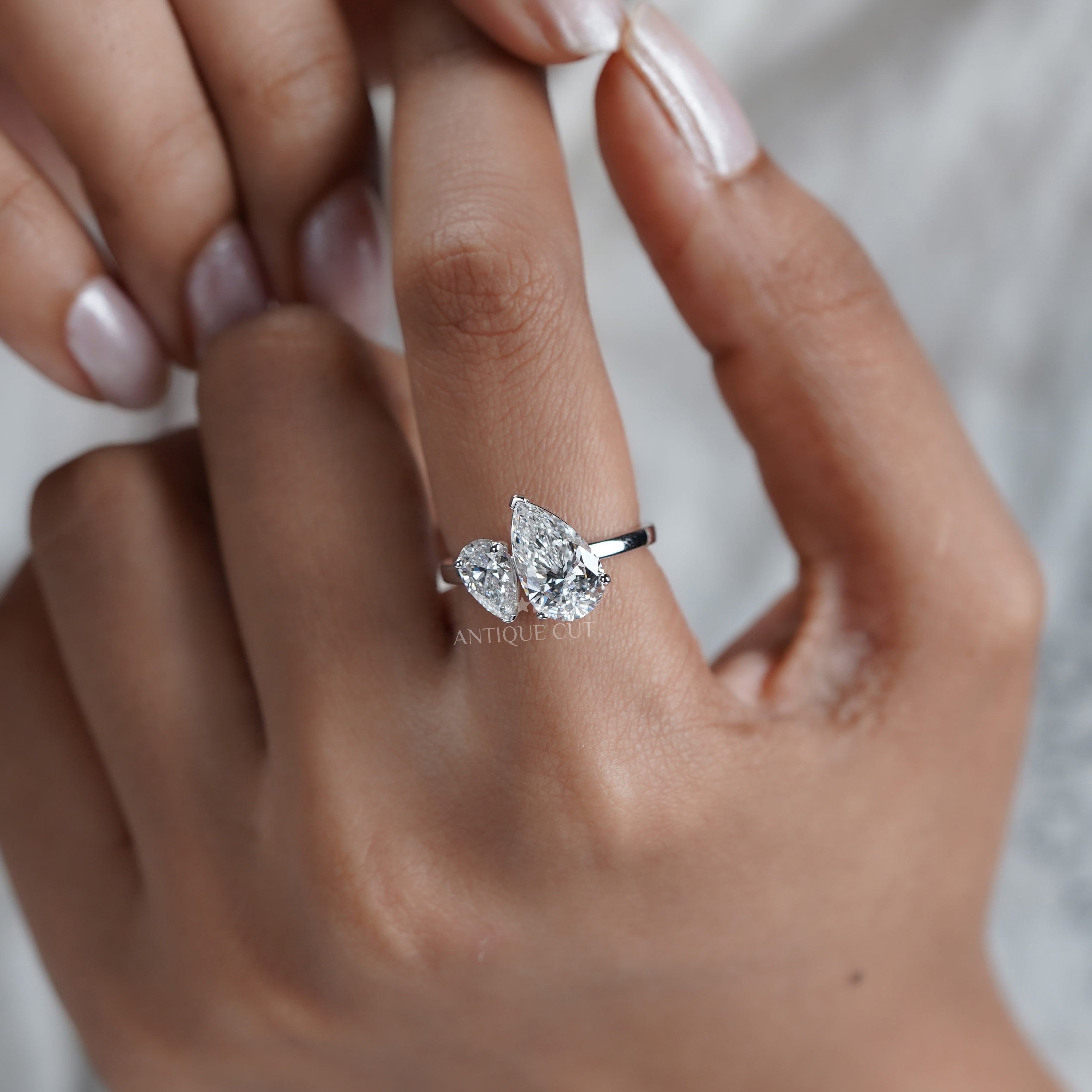 Pear Toi et Moi 3.15ct Lab Diamond Ring | Unique Two-Stone | IGI Certified