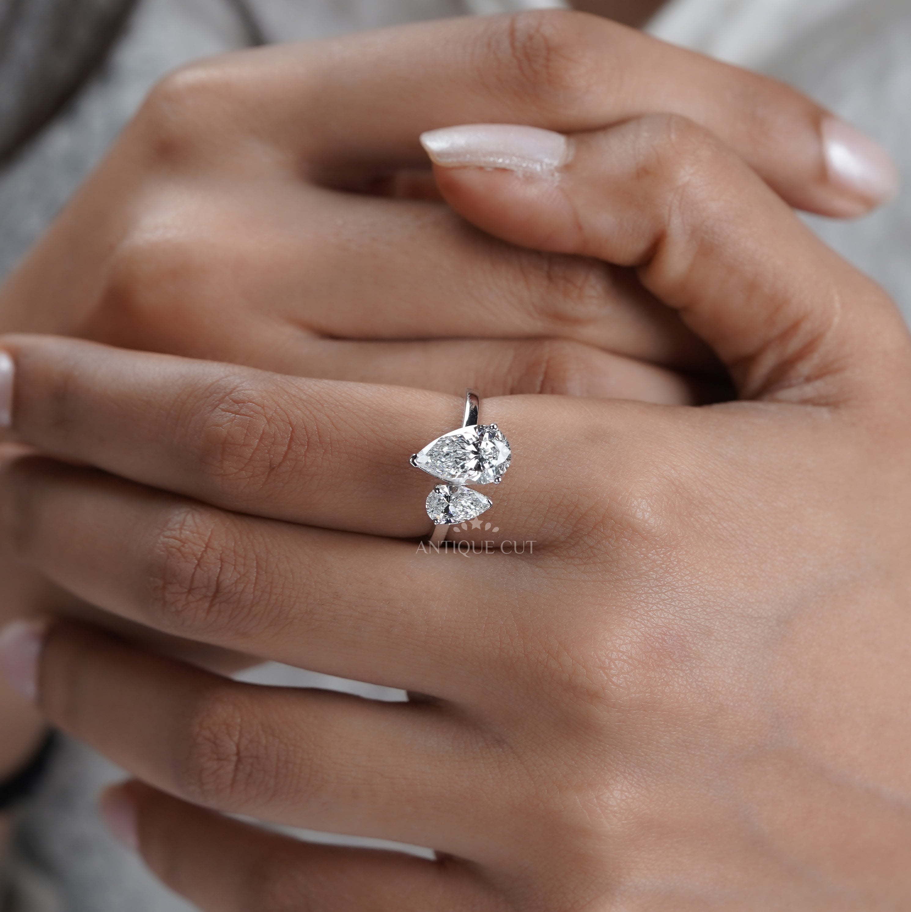 Pear Toi et Moi 3.15ct Lab Diamond Ring | Unique Two-Stone | IGI Certified