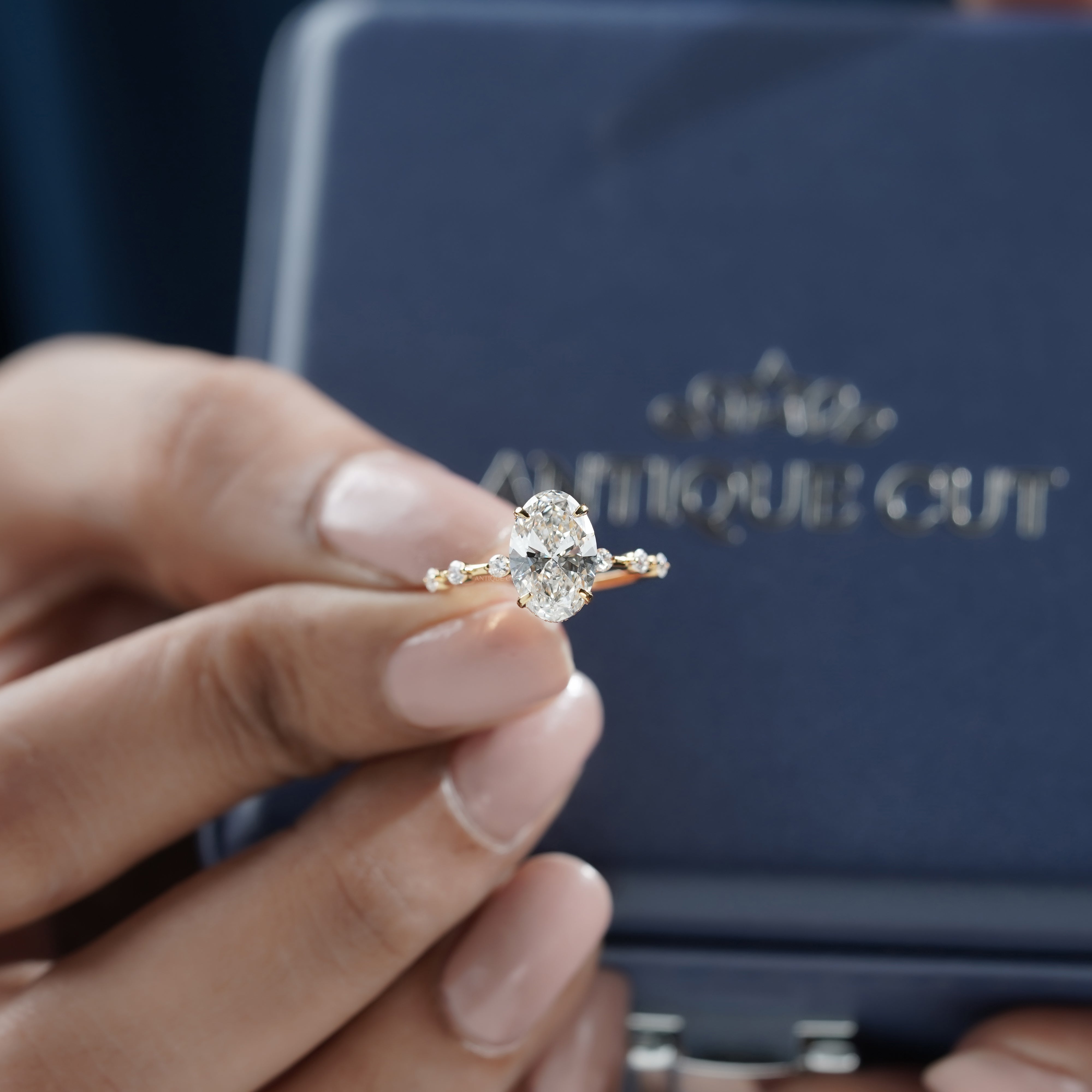 Oval 2.30tcw Lab-Grown Diamond Engagement Ring | Yellow Gold Side Stones | IGI Certified