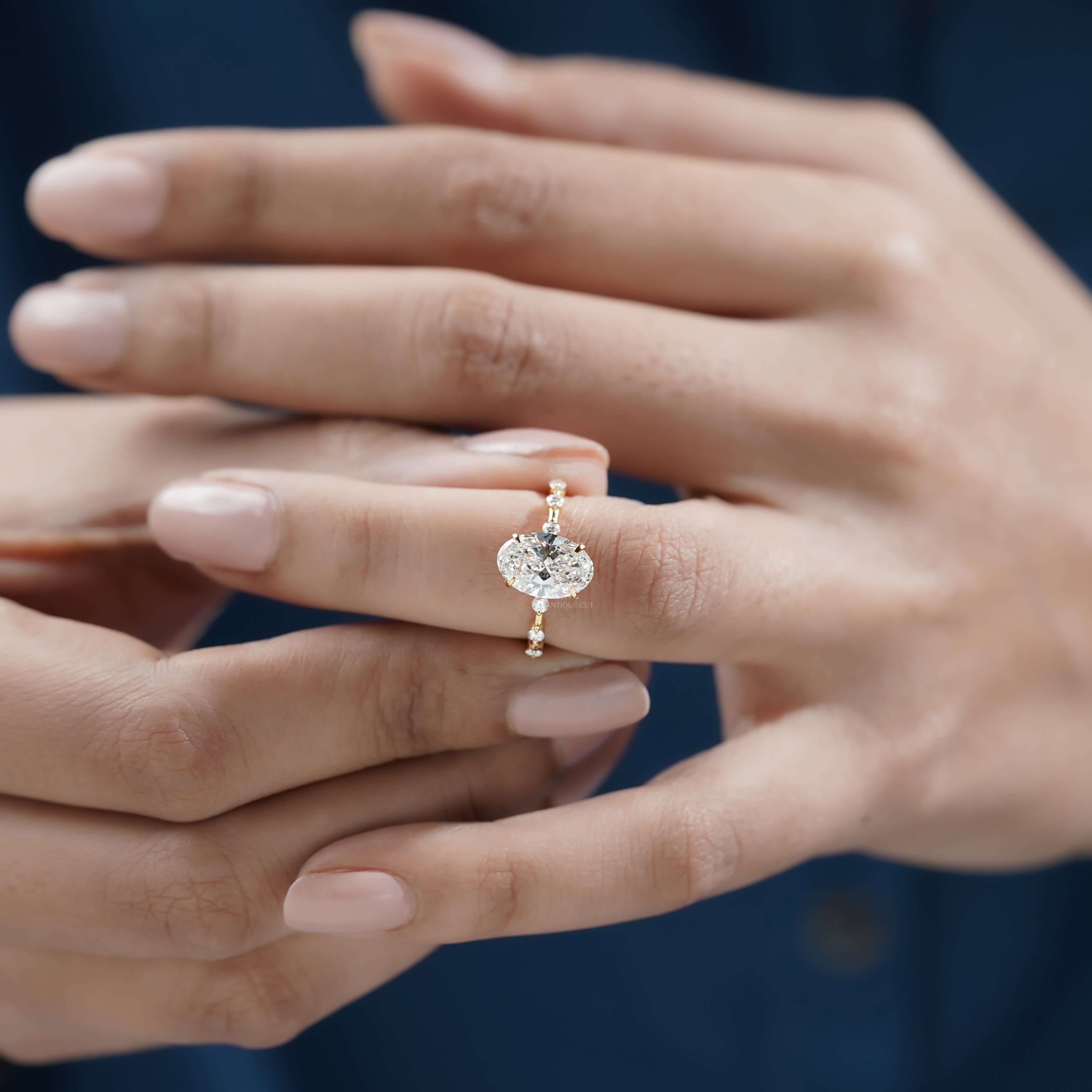 Oval 2.30tcw Lab-Grown Diamond Engagement Ring | Yellow Gold Side Stones | IGI Certified