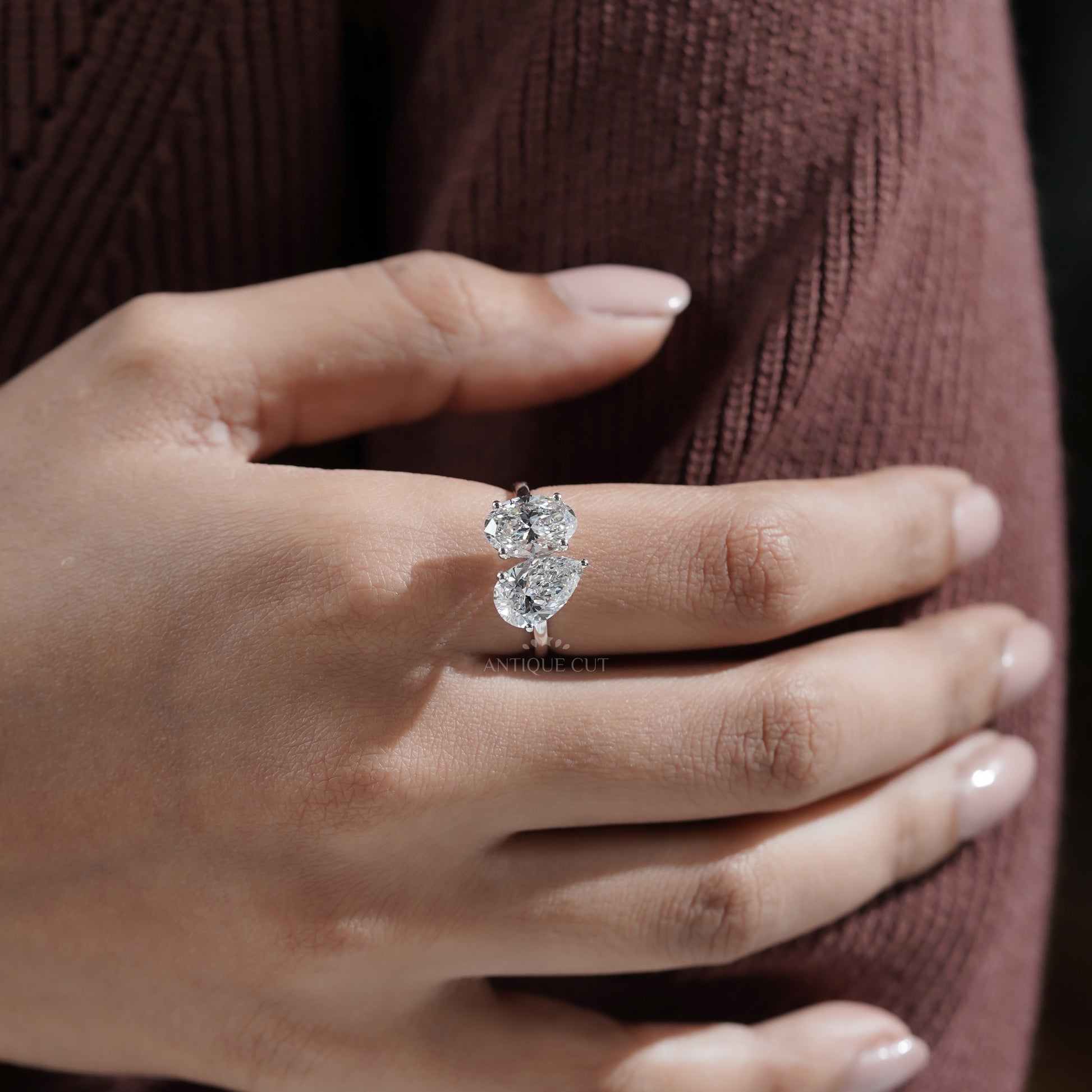 Oval & Pear 4.40tcw Toi et Moi Lab Grown Diamond Engagement Ring | IGI Certified