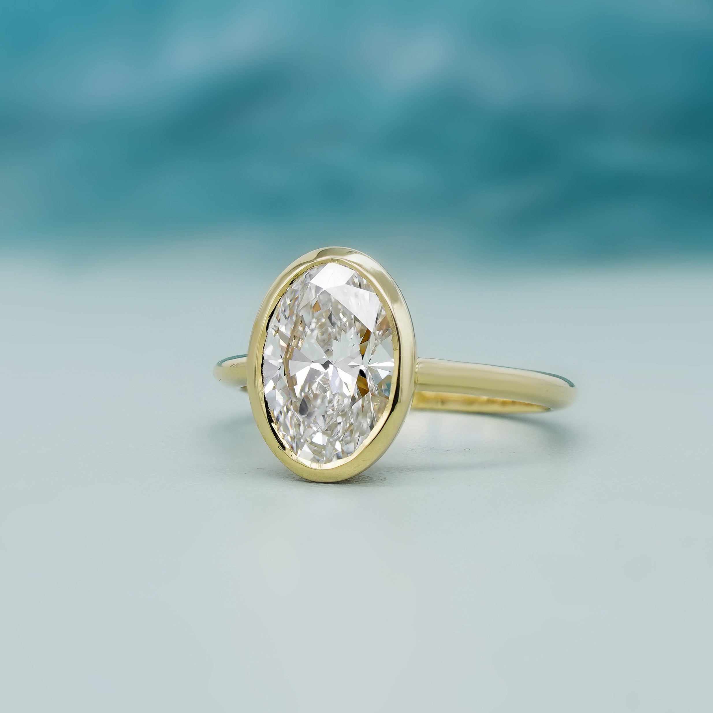 2.00ct Oval Lab Grown Diamond Bezel Engagement Ring – Ethical, Minimalist Style – VVS Clarity, D-E-F Color, IGI Certified