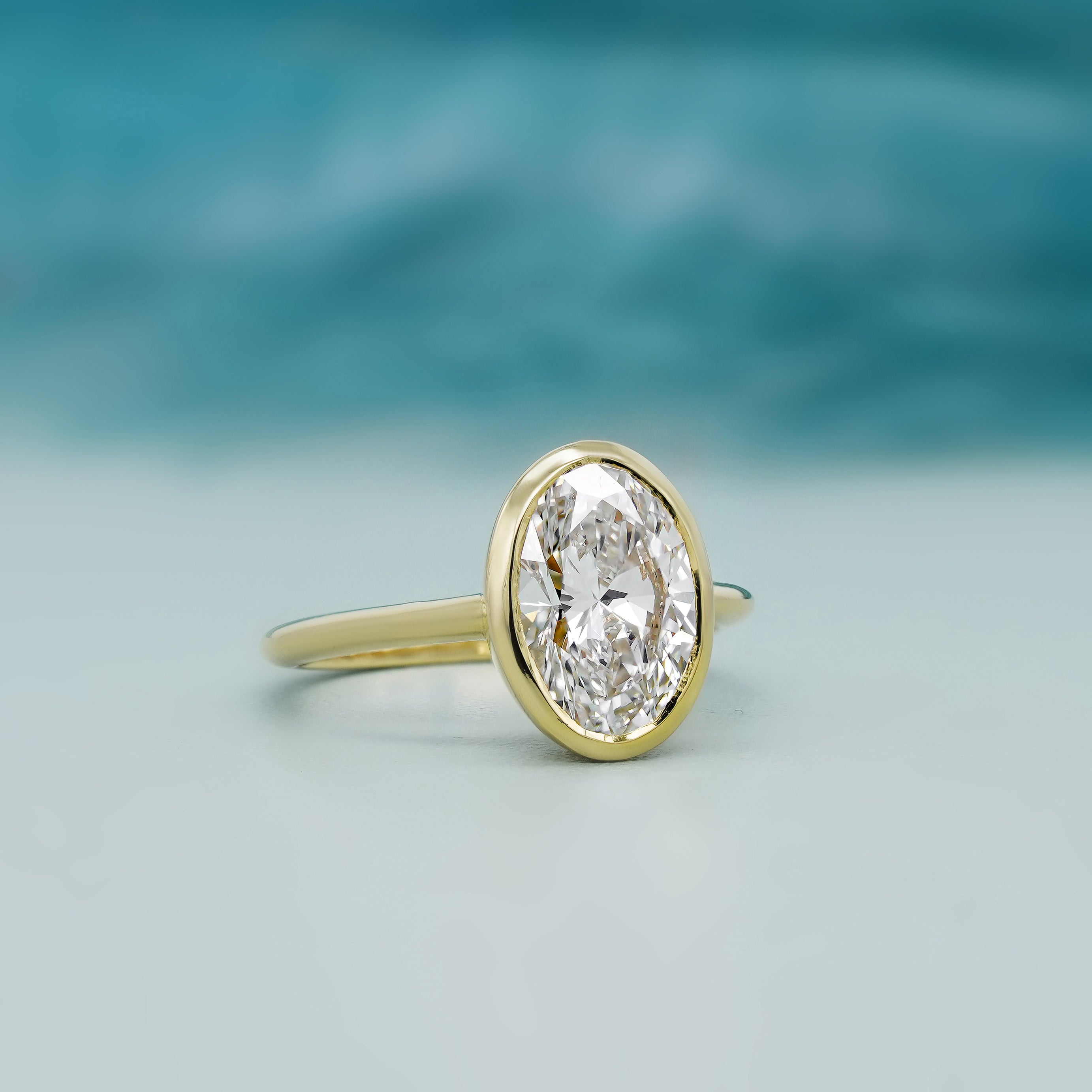 2.00ct Oval Lab Grown Diamond Bezel Engagement Ring – Ethical, Minimalist Style – VVS Clarity, D-E-F Color, IGI Certified