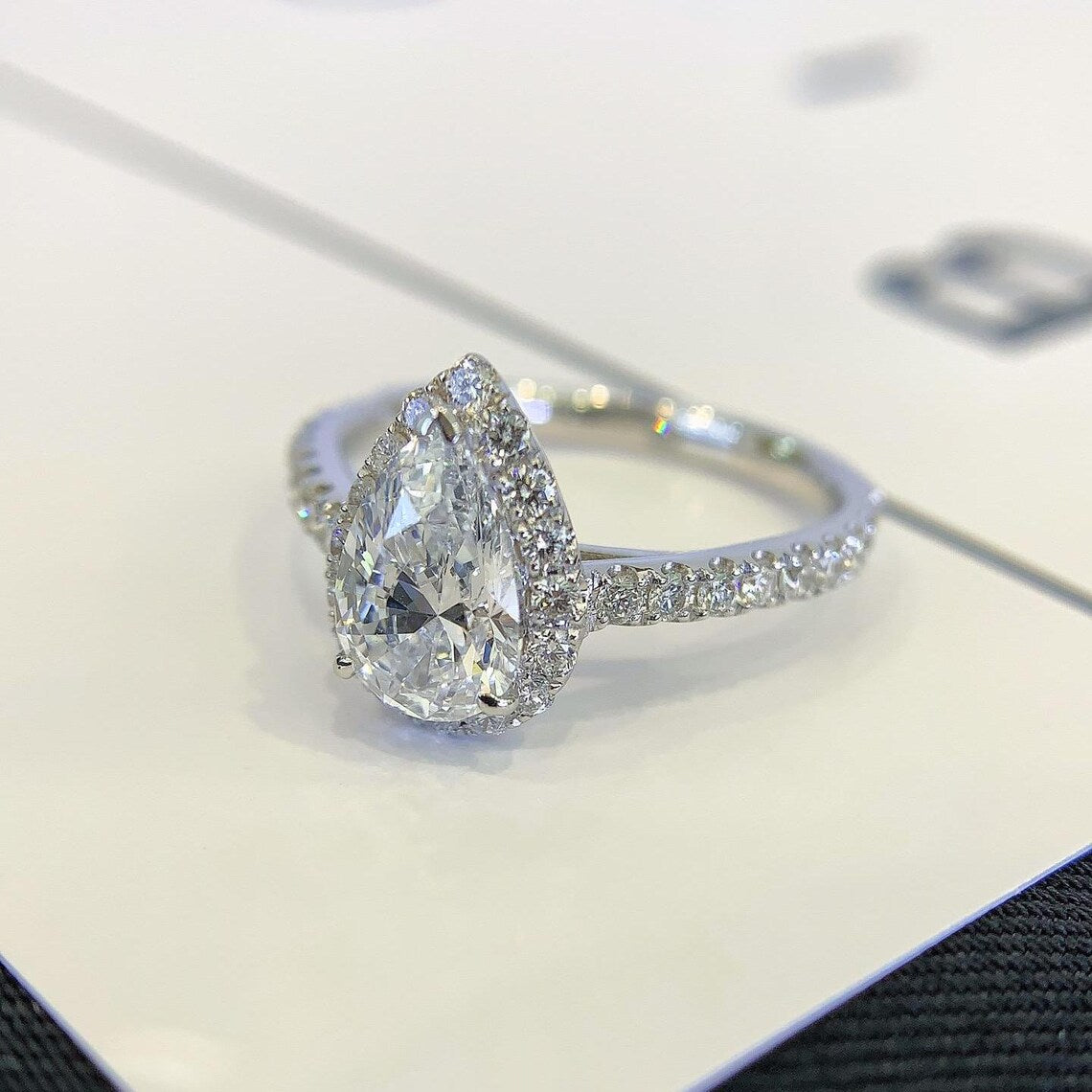 Pear 2.00tcw Lab Grown Diamond Halo Cathedral Style Pave Engagement Ring, D-E-F Color, VVS-VS Clarity - IGI Certified