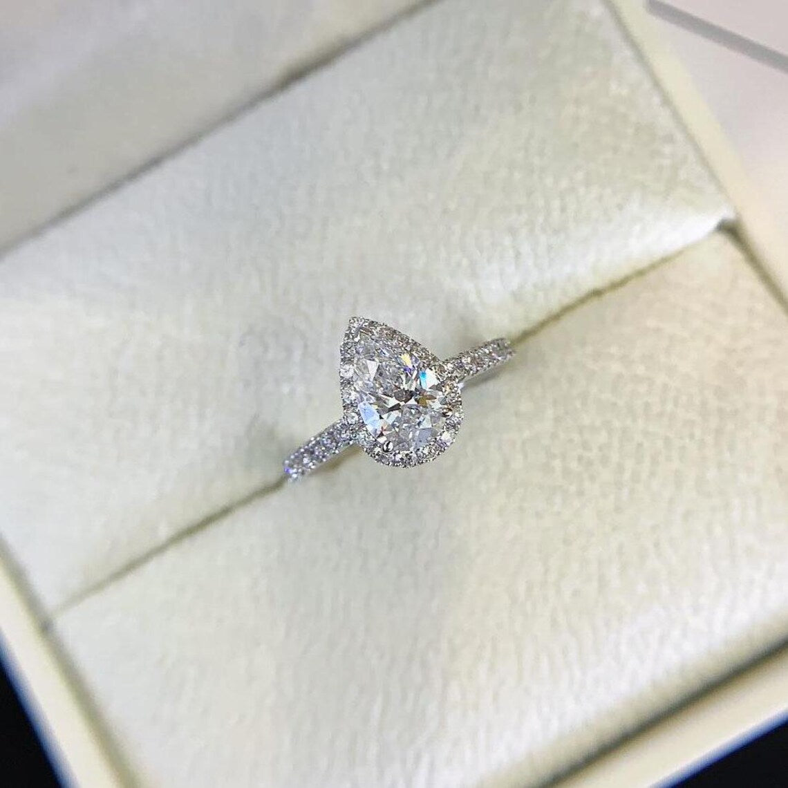 Pear 2.00tcw Lab Grown Diamond Halo Cathedral Style Pave Engagement Ring, D-E-F Color, VVS-VS Clarity - IGI Certified