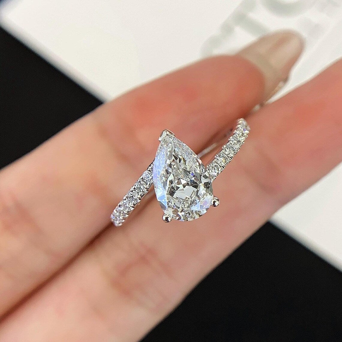 Pear 2.00tcw Lab Grown Diamond Solitaire Basket With Bypass Band Engagement Ring, D-E-F Color, VVS-VS Clarity - IGI Certified