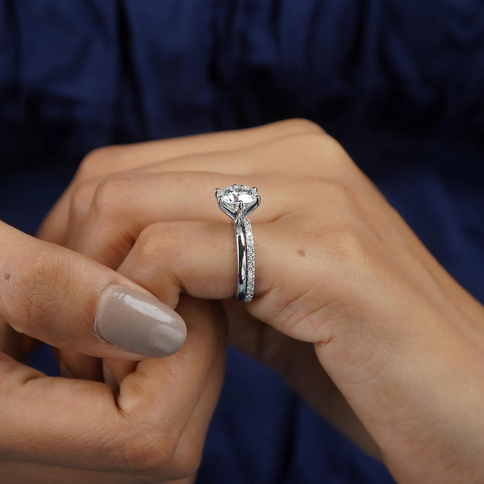 3.20tcw Round Lab Grown Diamond Ring Set, Solitaire Engagement with Band, VVS-VS Clarity, DEF Color