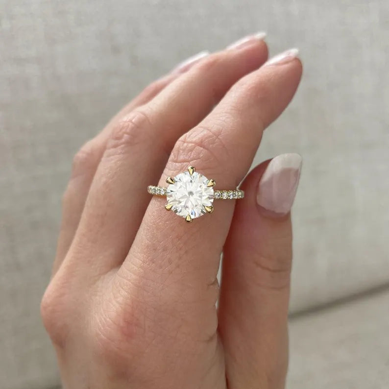 Round 2.50tcw Lab Grown Diamond Pave Anniversary gift Engagement ring, D-E-F Color, VVS-VS Clarity