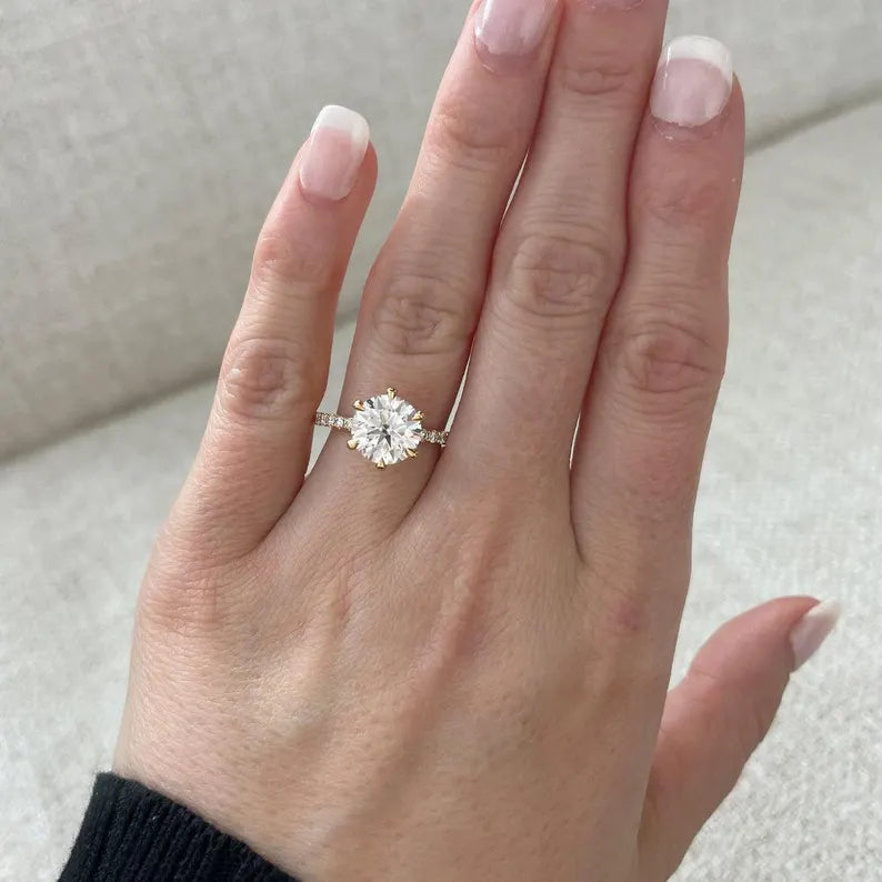 Round 2.50tcw Lab Grown Diamond Pave Anniversary gift Engagement ring, D-E-F Color, VVS-VS Clarity