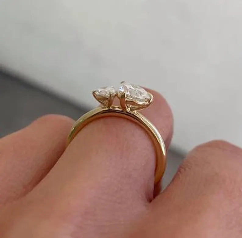 Toi Et Moi 1.65ct Lab Grown Diamond Ring | Double Pear | IGI Certified | 10k 14k 18k Gold or Platinum