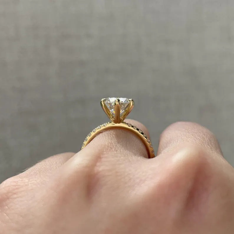 Round 2.50tcw Lab Grown Diamond Pave Anniversary gift Engagement ring, D-E-F Color, VVS-VS Clarity